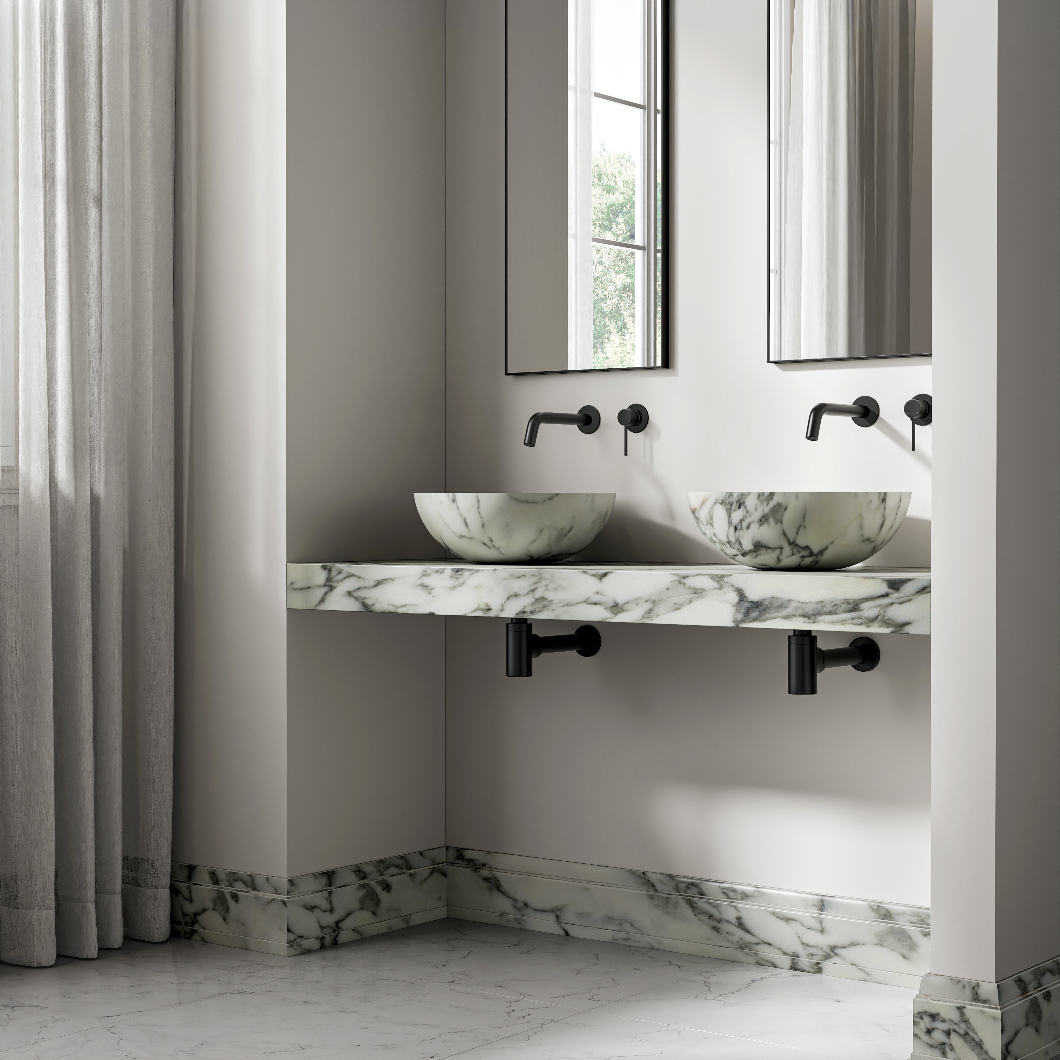 Arabescato Marble Wall Hung Countertop Basin Shelf 1400mm