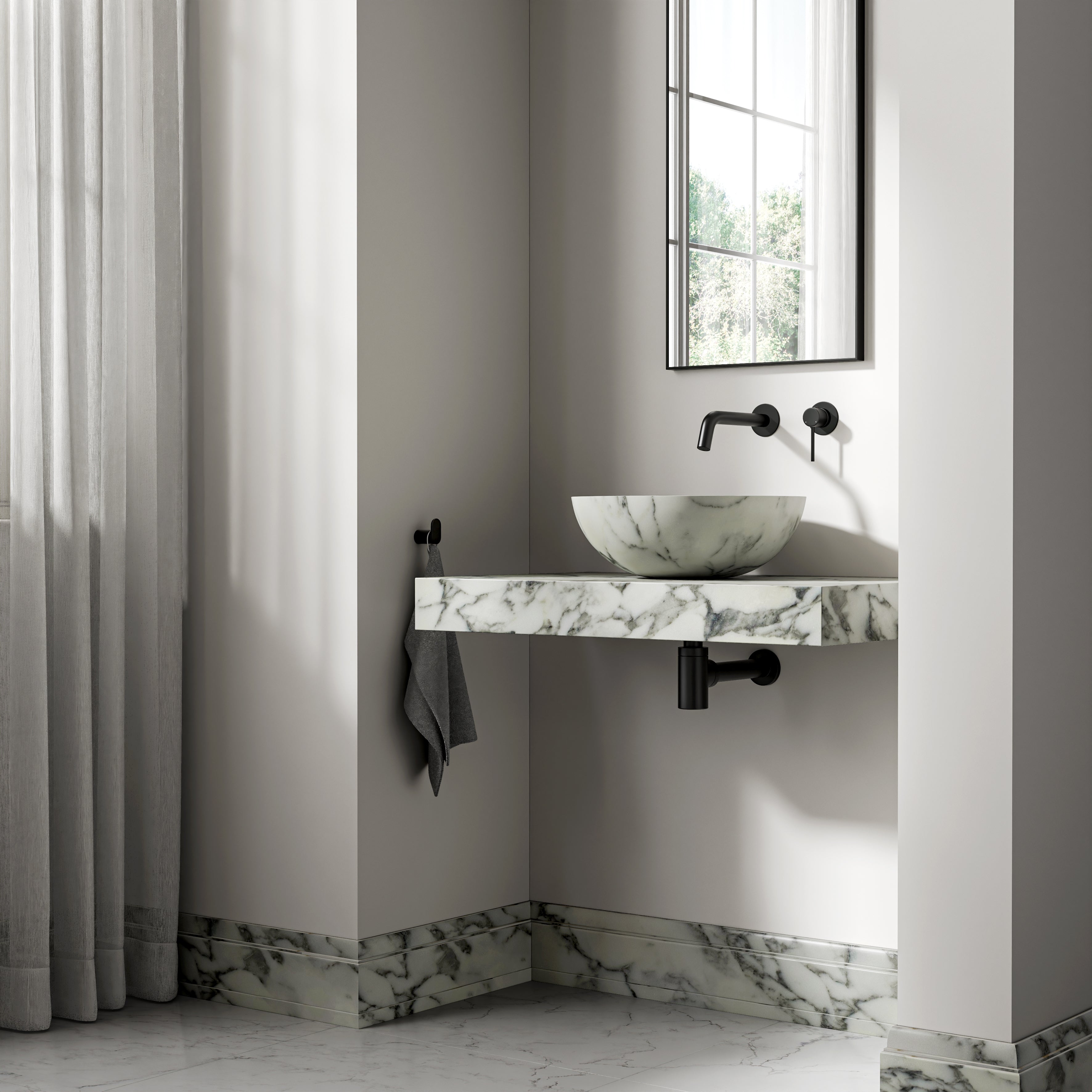 Arabescato Marble Wall Hung Countertop Basin Shelf 800mm