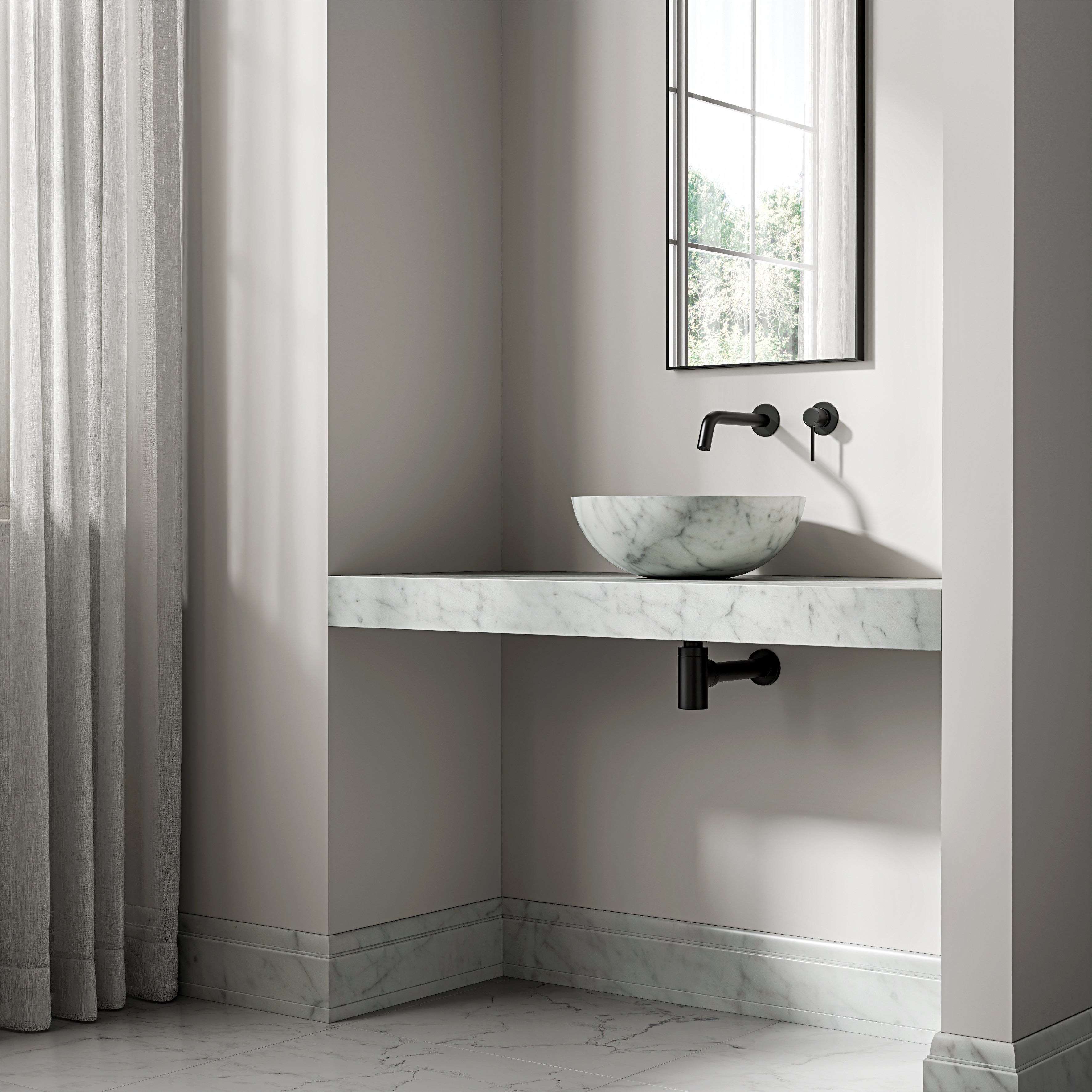 Carrara Marble Wall Hung Countertop Basin Shelf 1200mm
