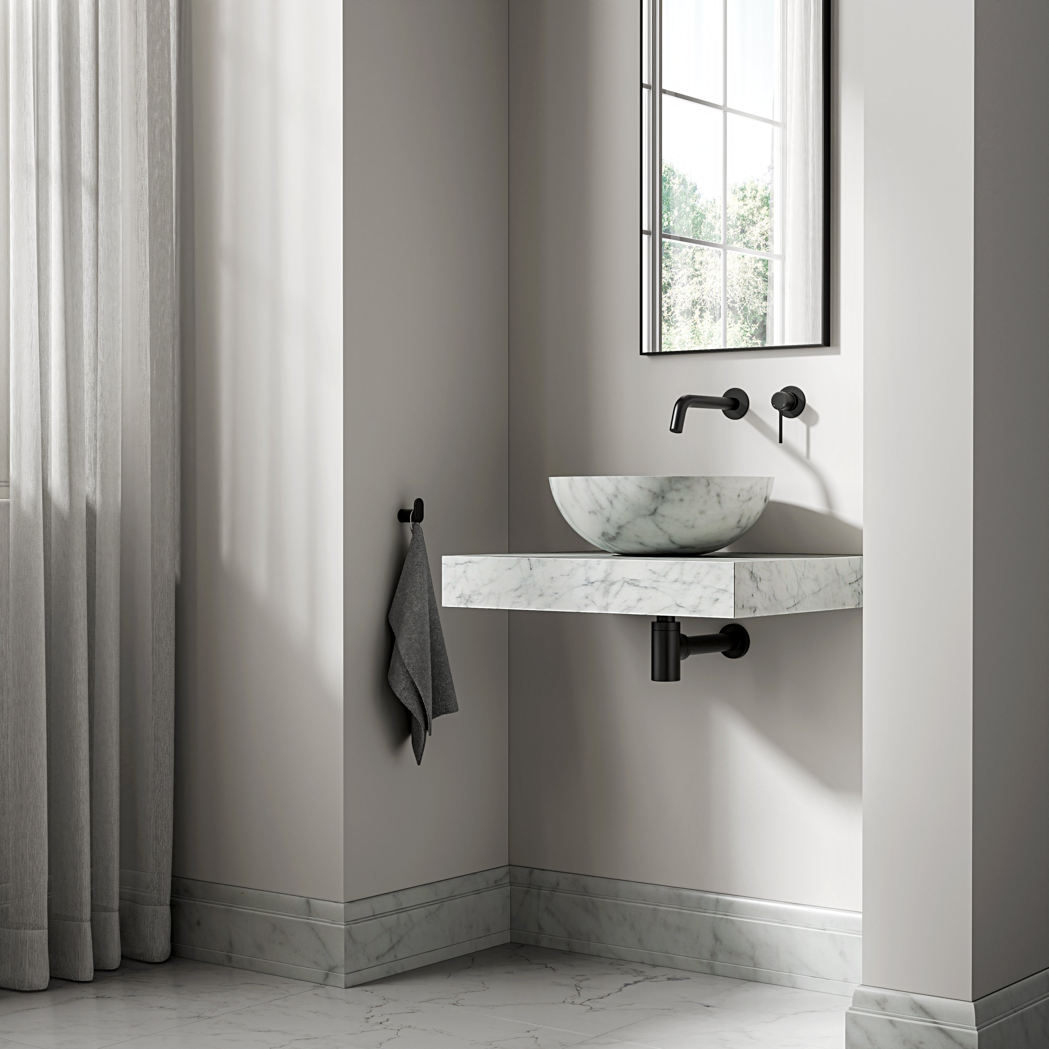 Carrara Marble Wall Hung Countertop Basin Shelf 600mm