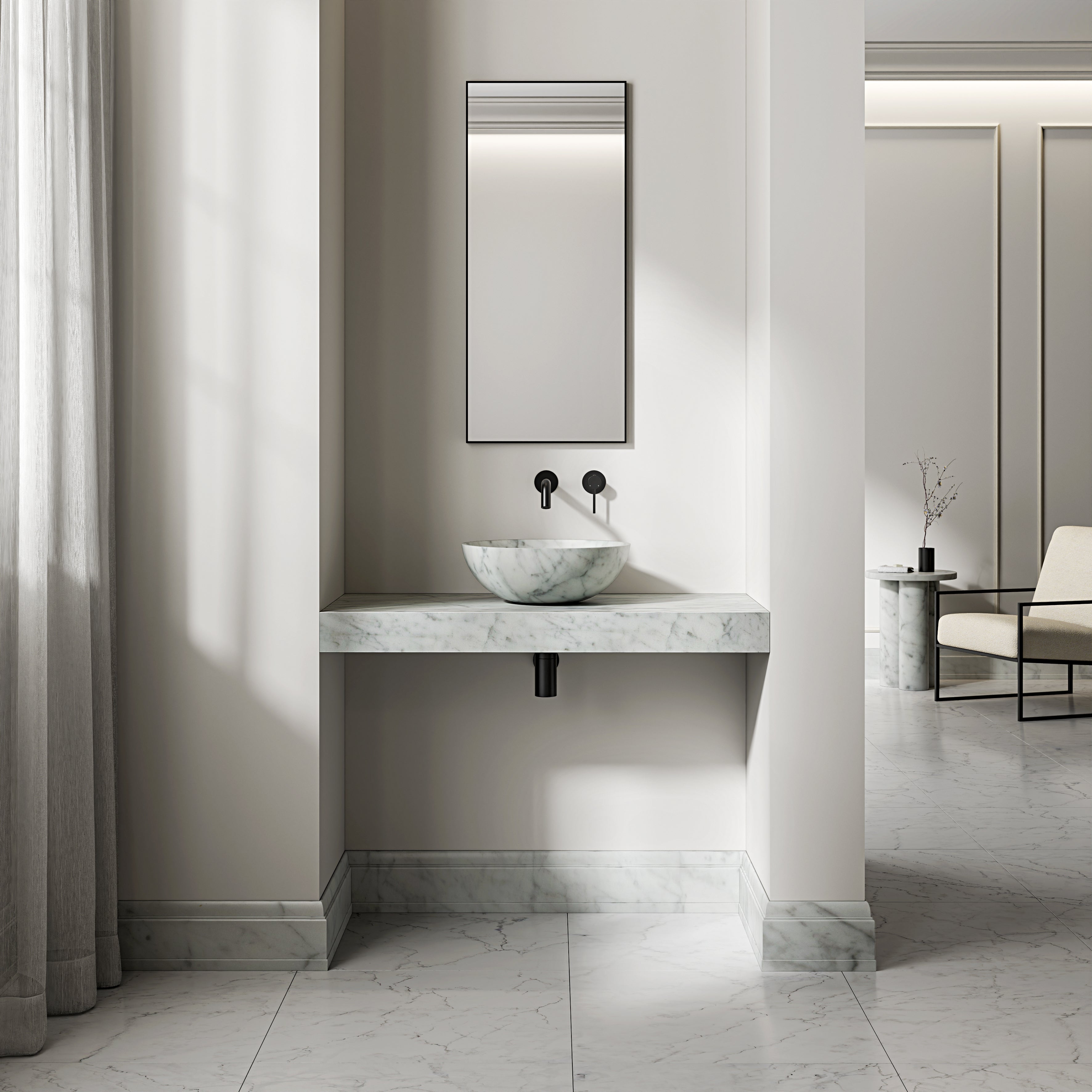 Carrara Marble Wall Hung Countertop Basin Shelf 1000mm