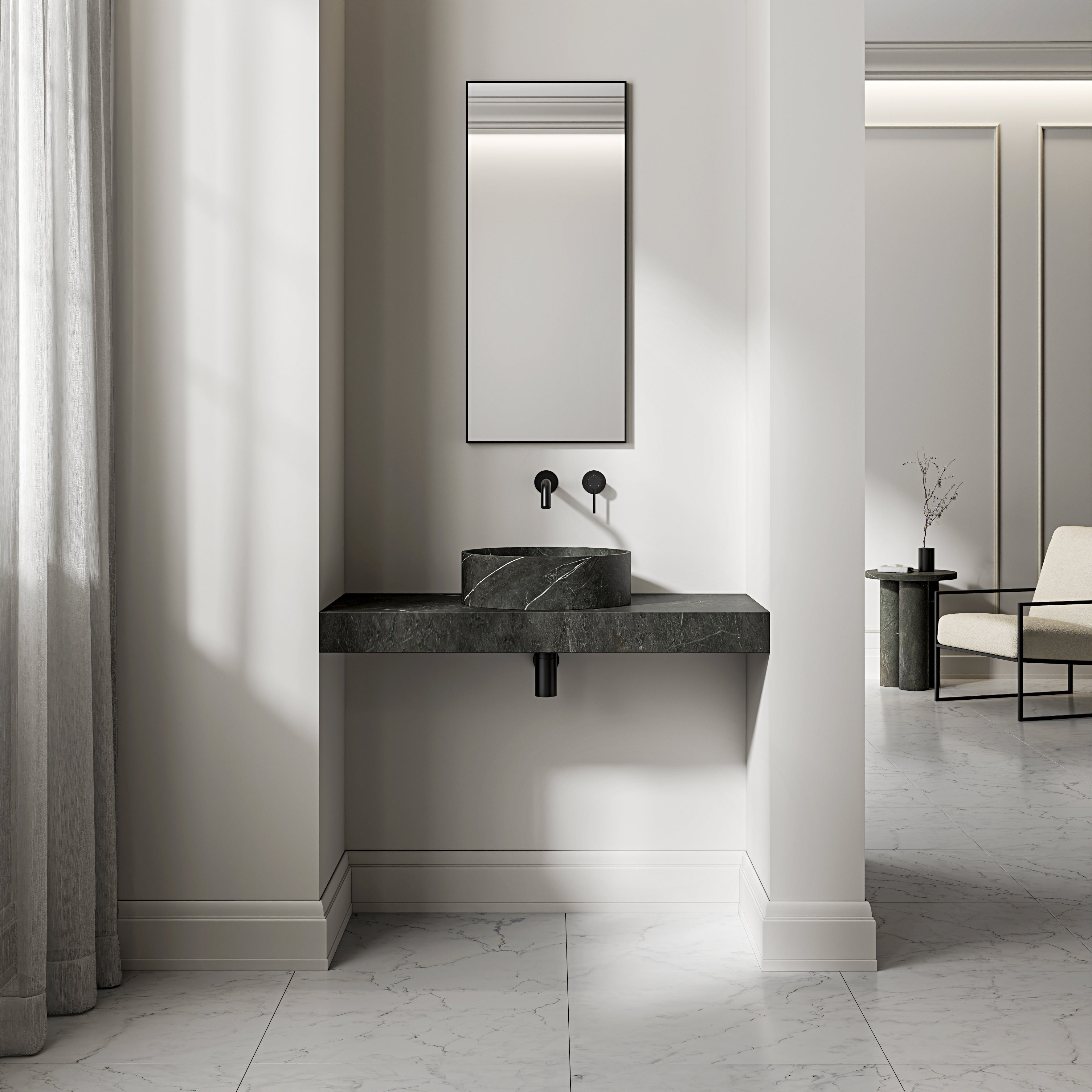 Pietra Grey Marble Wall Hung Countertop Basin Shelf 1000mm