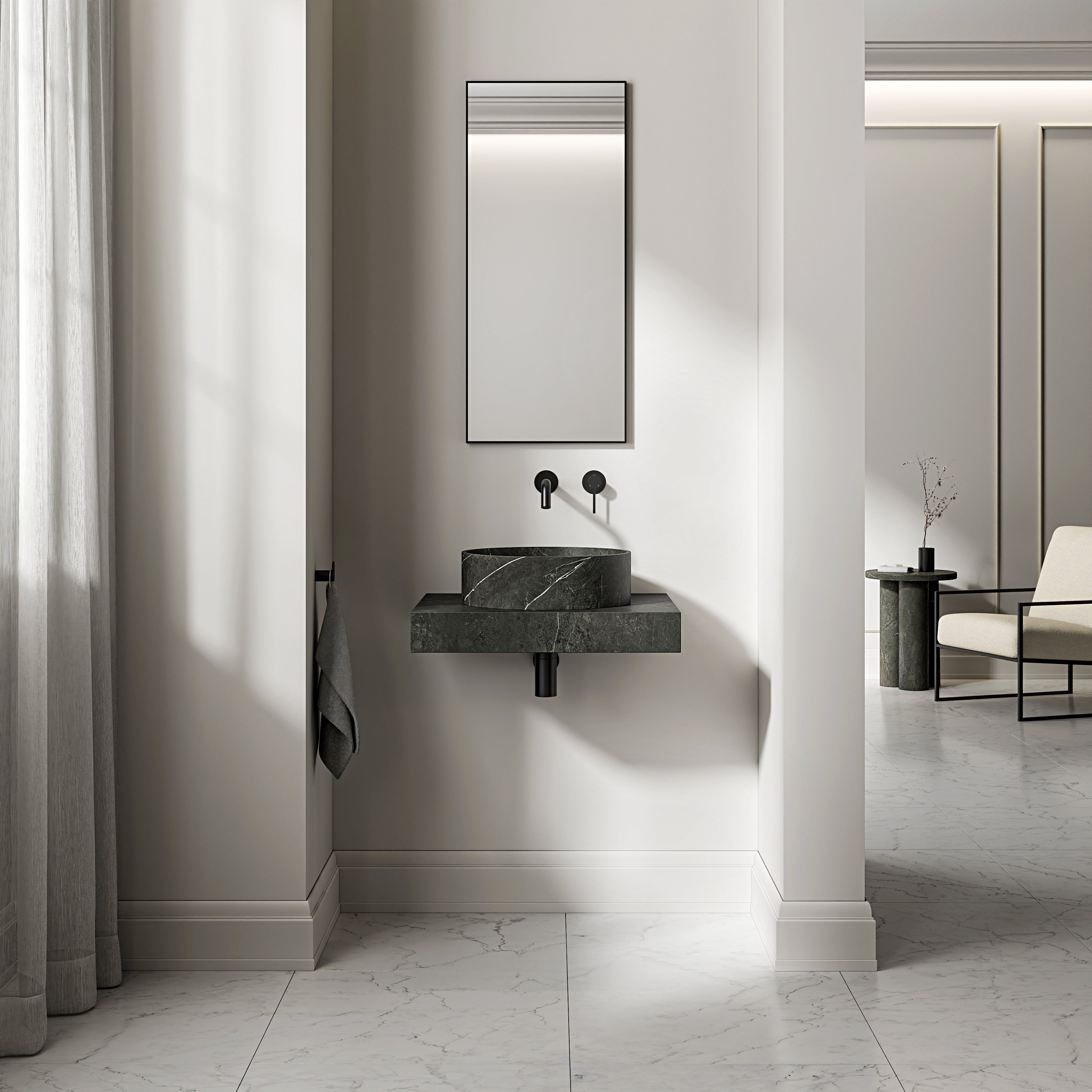 Pietra Grey Marble Wall Hung Countertop Basin Shelf 600mm