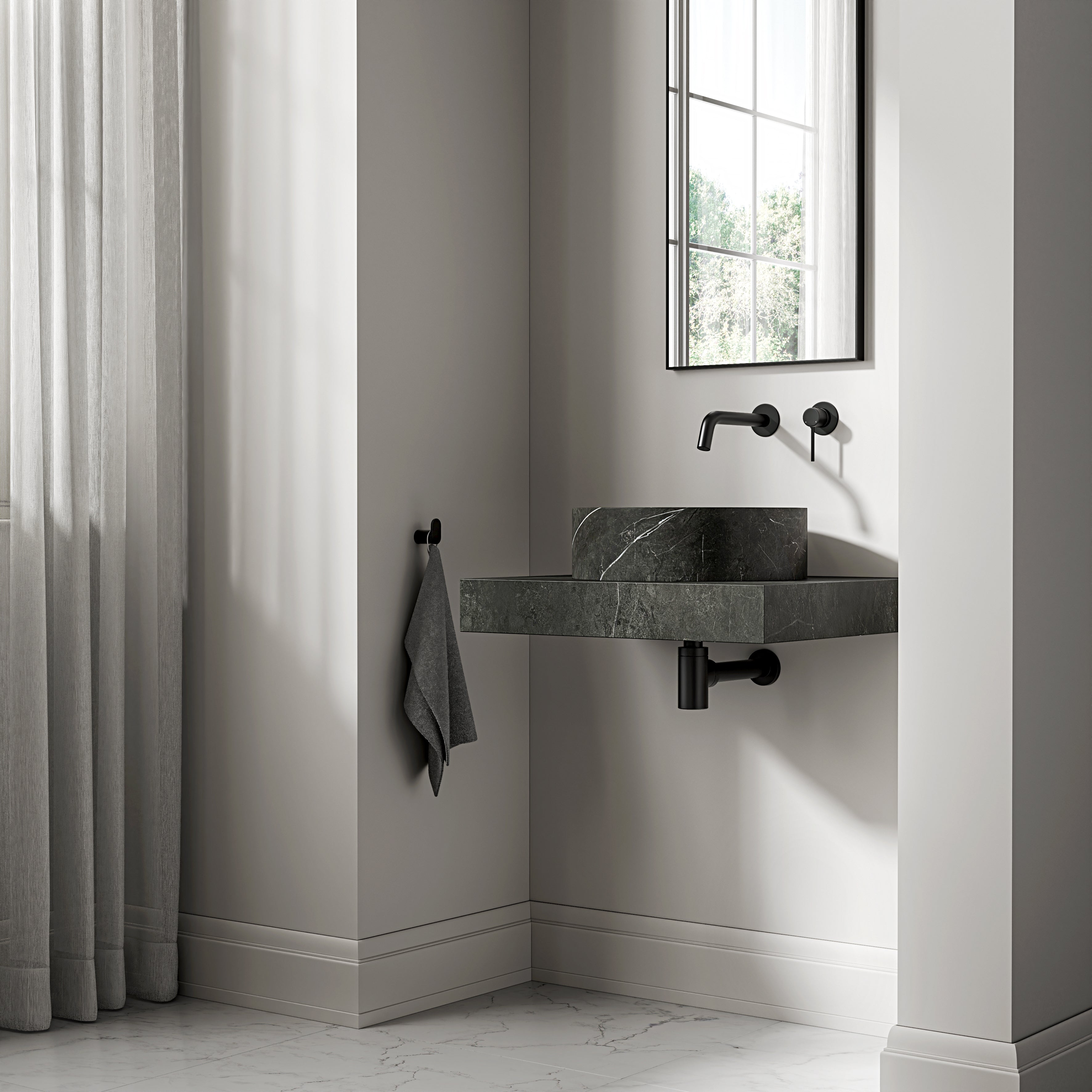 Pietra Grey Marble Wall Hung Countertop Basin Shelf 600mm