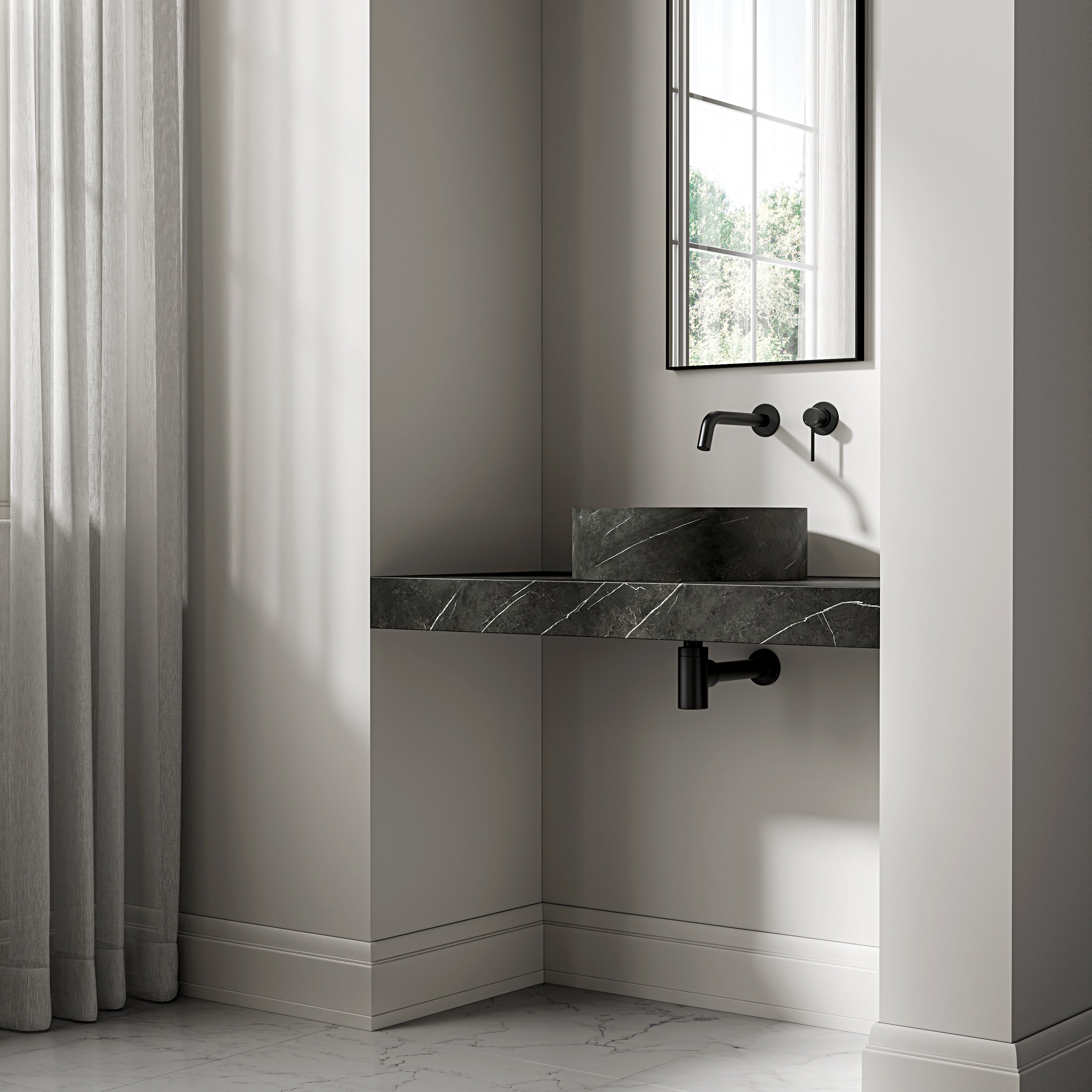 Pietra Grey Marble Wall Hung Countertop Basin Shelf 1000mm
