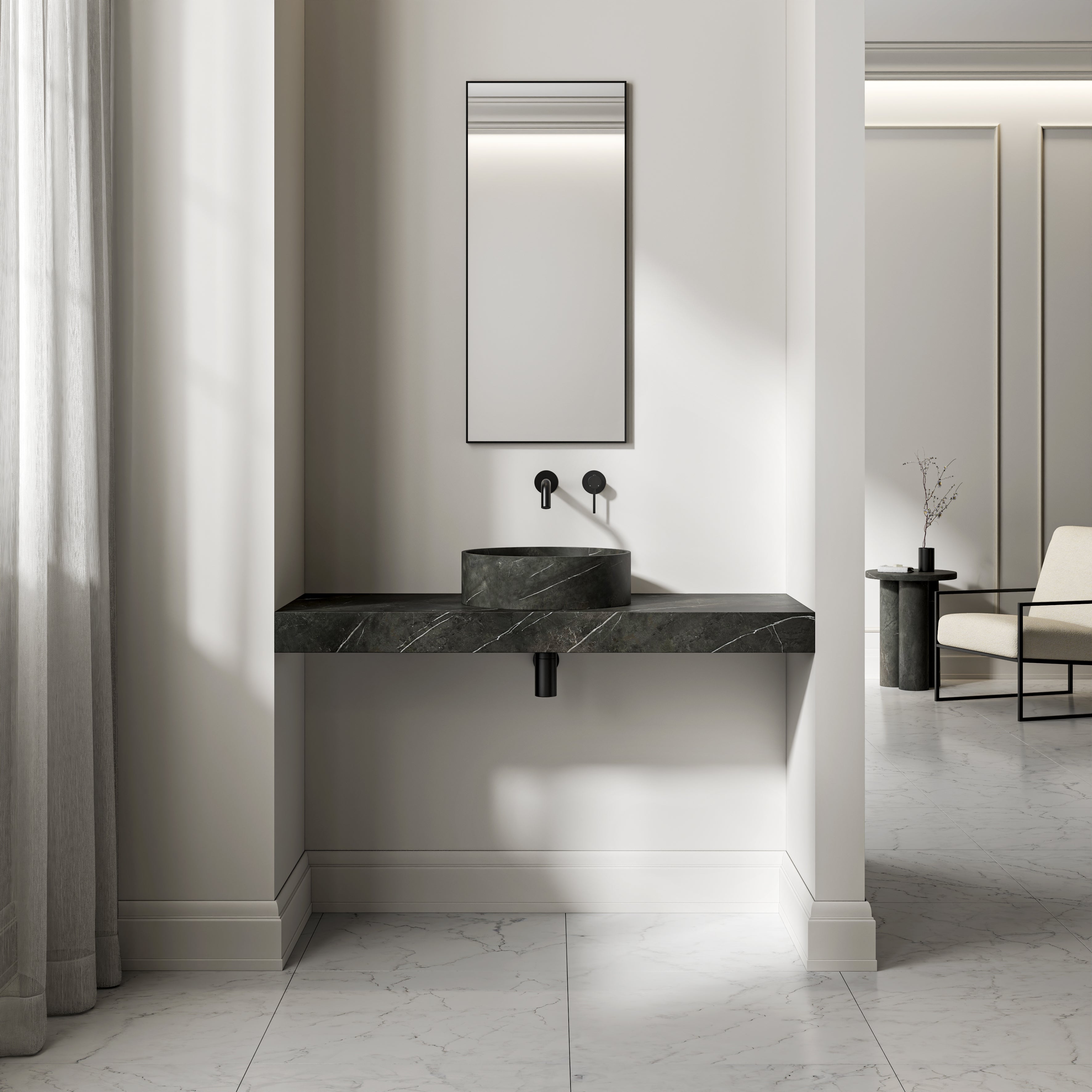 Pietra Grey Marble Wall Hung Countertop Basin Shelf 1200mm