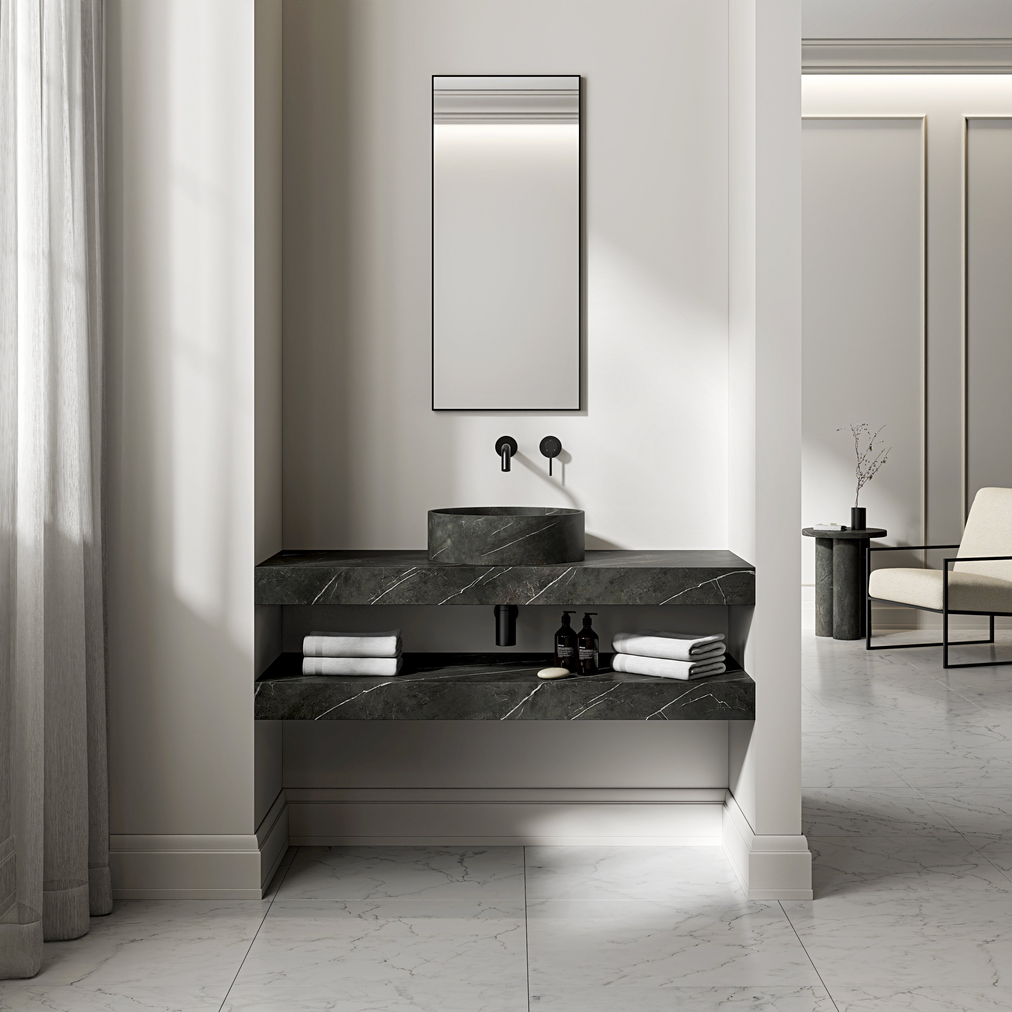 Pietra Grey Marble Wall Hung Countertop Basin Shelf 1200mm