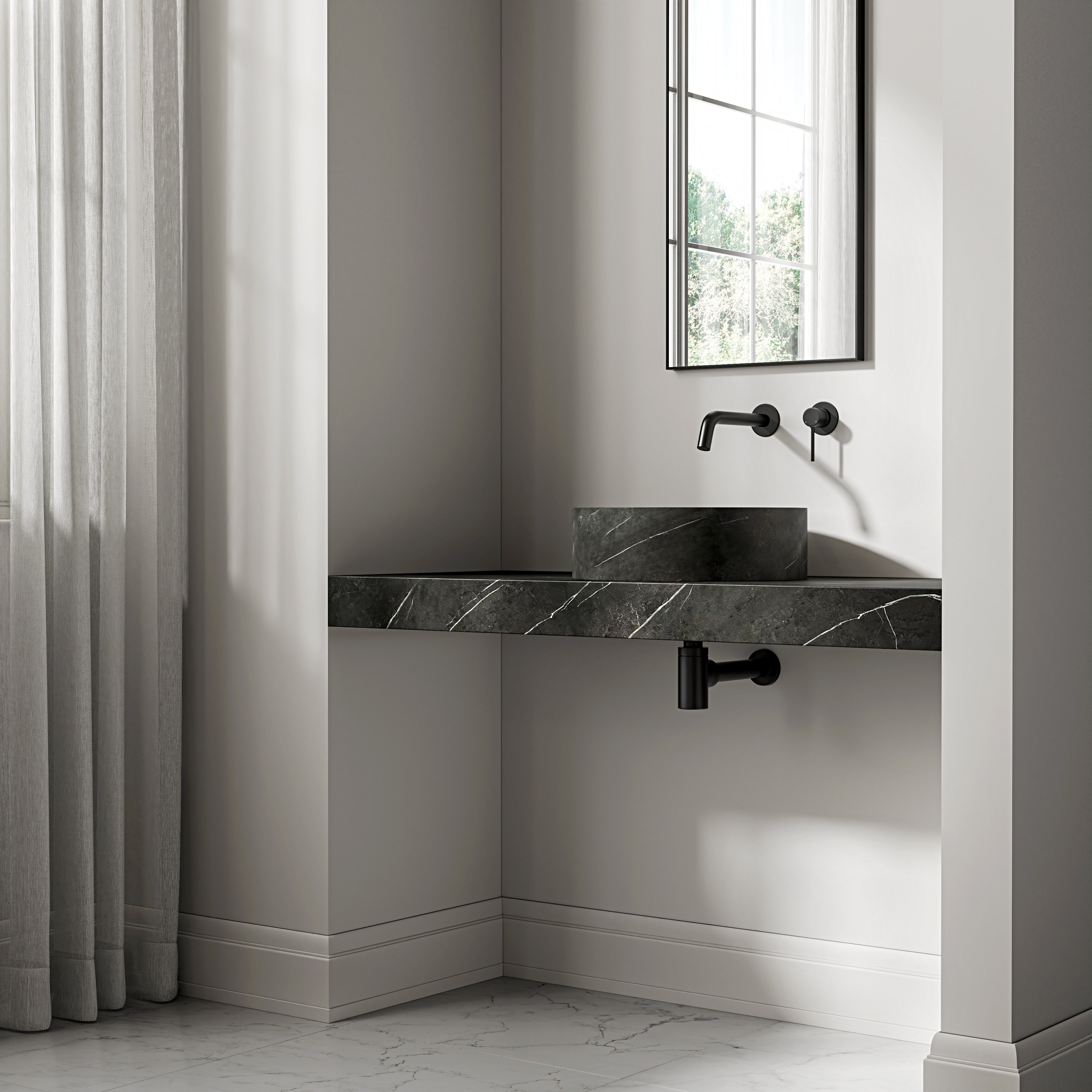 Pietra Grey Marble Wall Hung Countertop Basin Shelf 1200mm