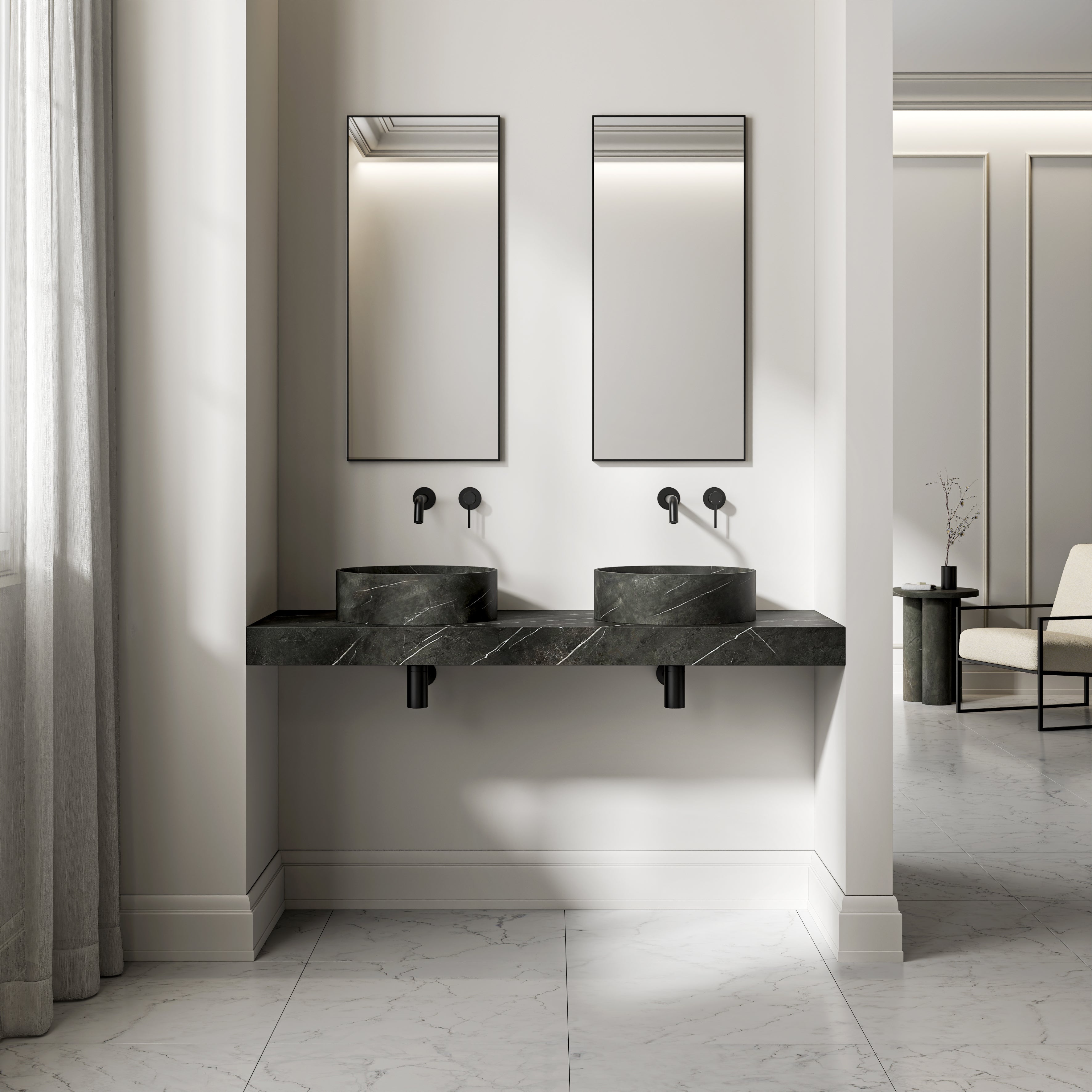 Pietra Grey Marble Wall Hung Countertop Basin Shelf 1400mm