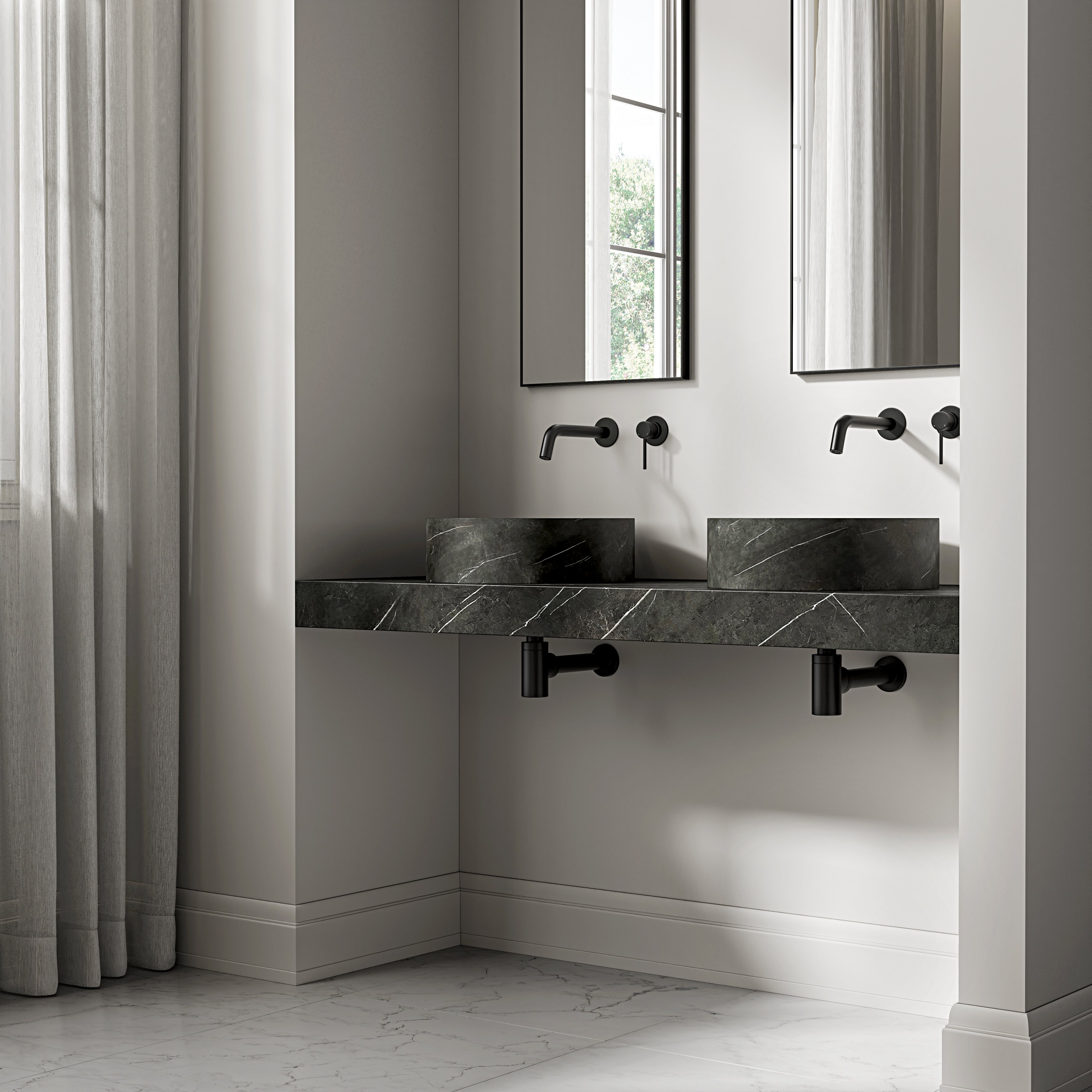 Pietra Grey Marble Wall Hung Countertop Basin Shelf 1400mm