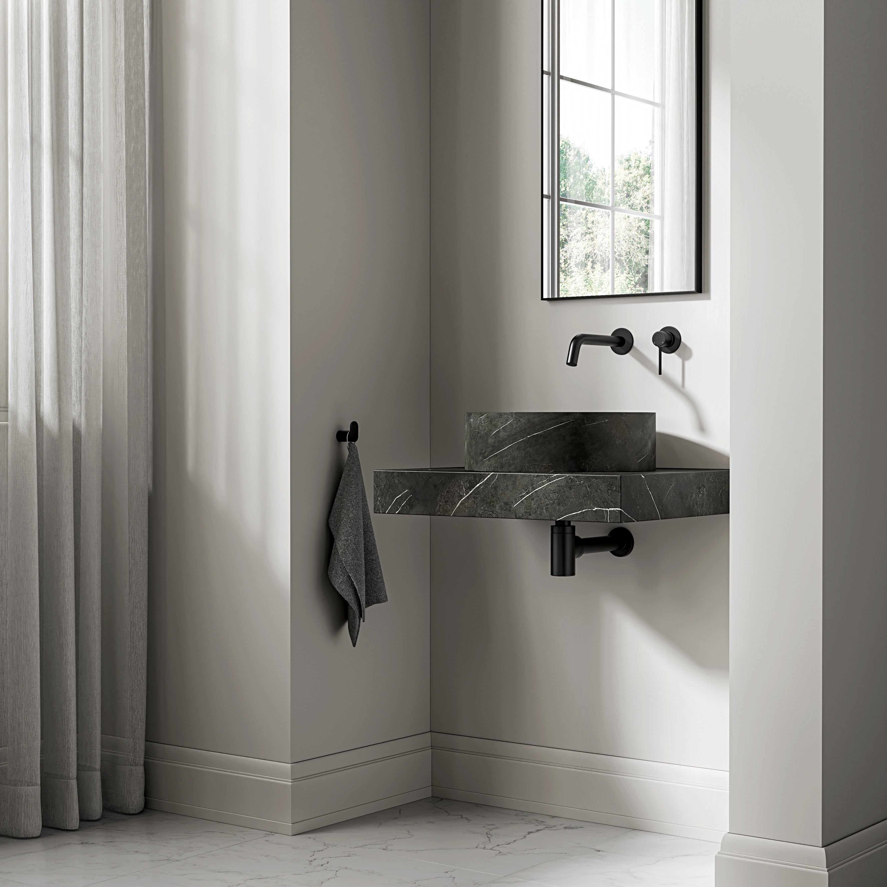 Pietra Grey Marble Wall Hung Countertop Basin Shelf 600mm