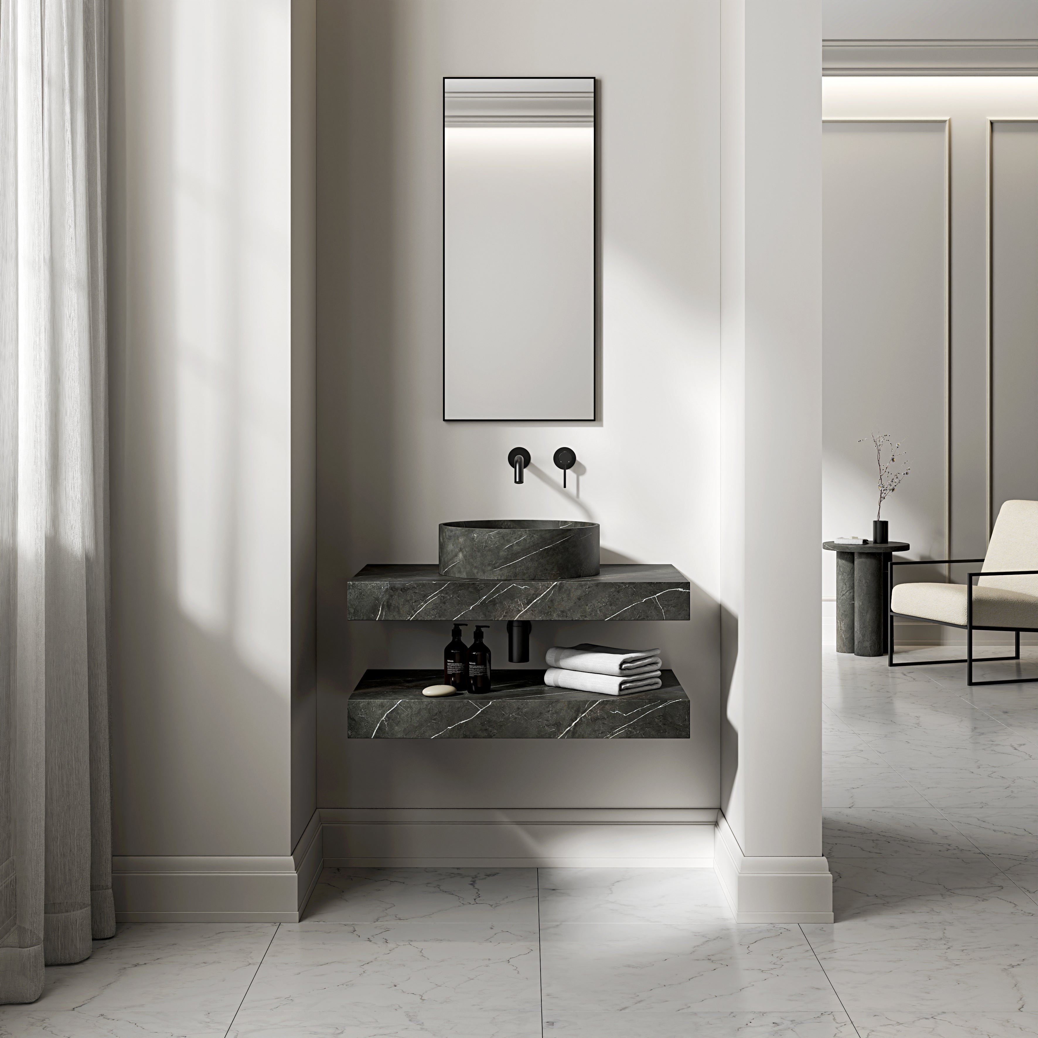 Pietra Grey Marble Wall Hung Countertop Basin Shelf 800mm