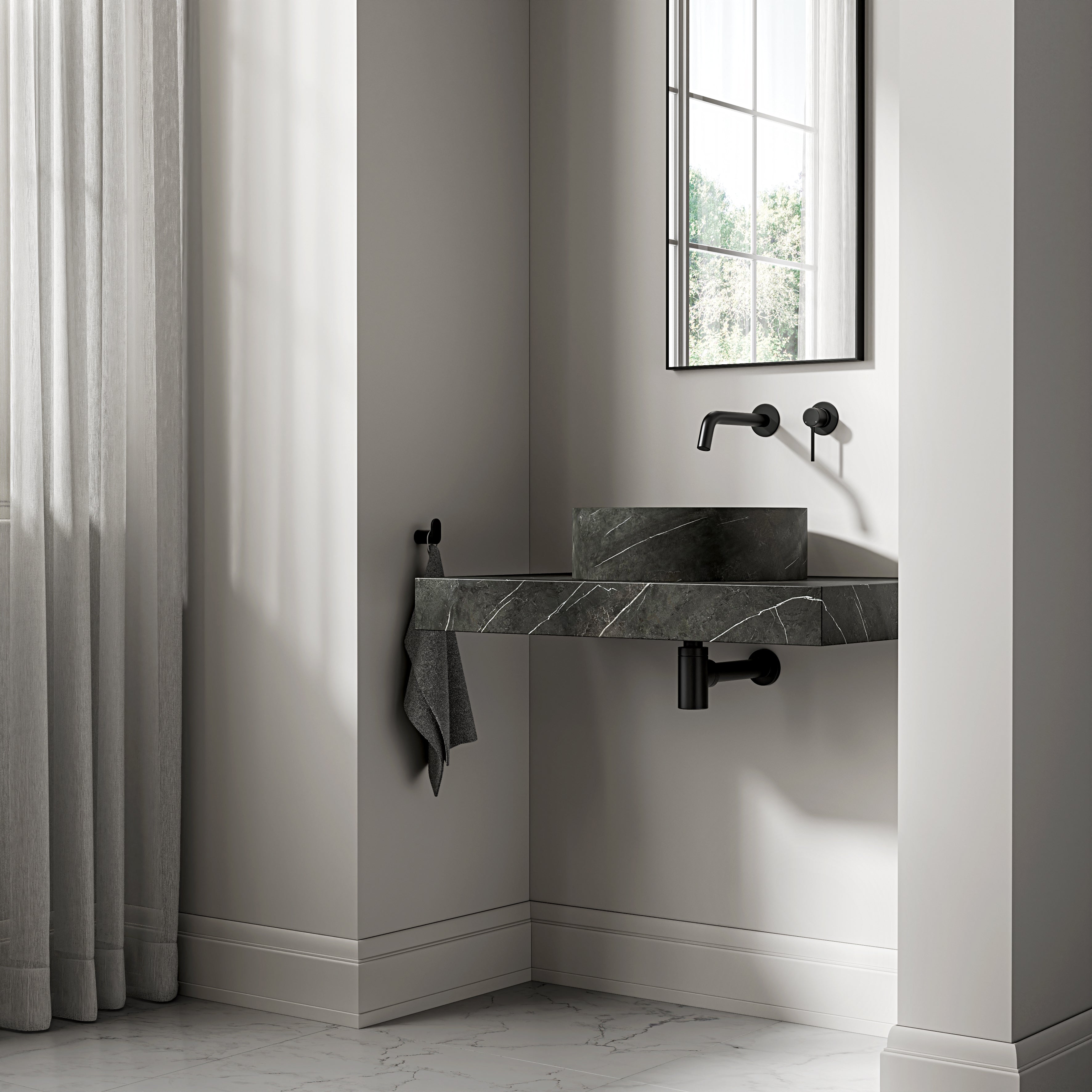 Pietra Grey Marble Wall Hung Countertop Basin Shelf 800mm