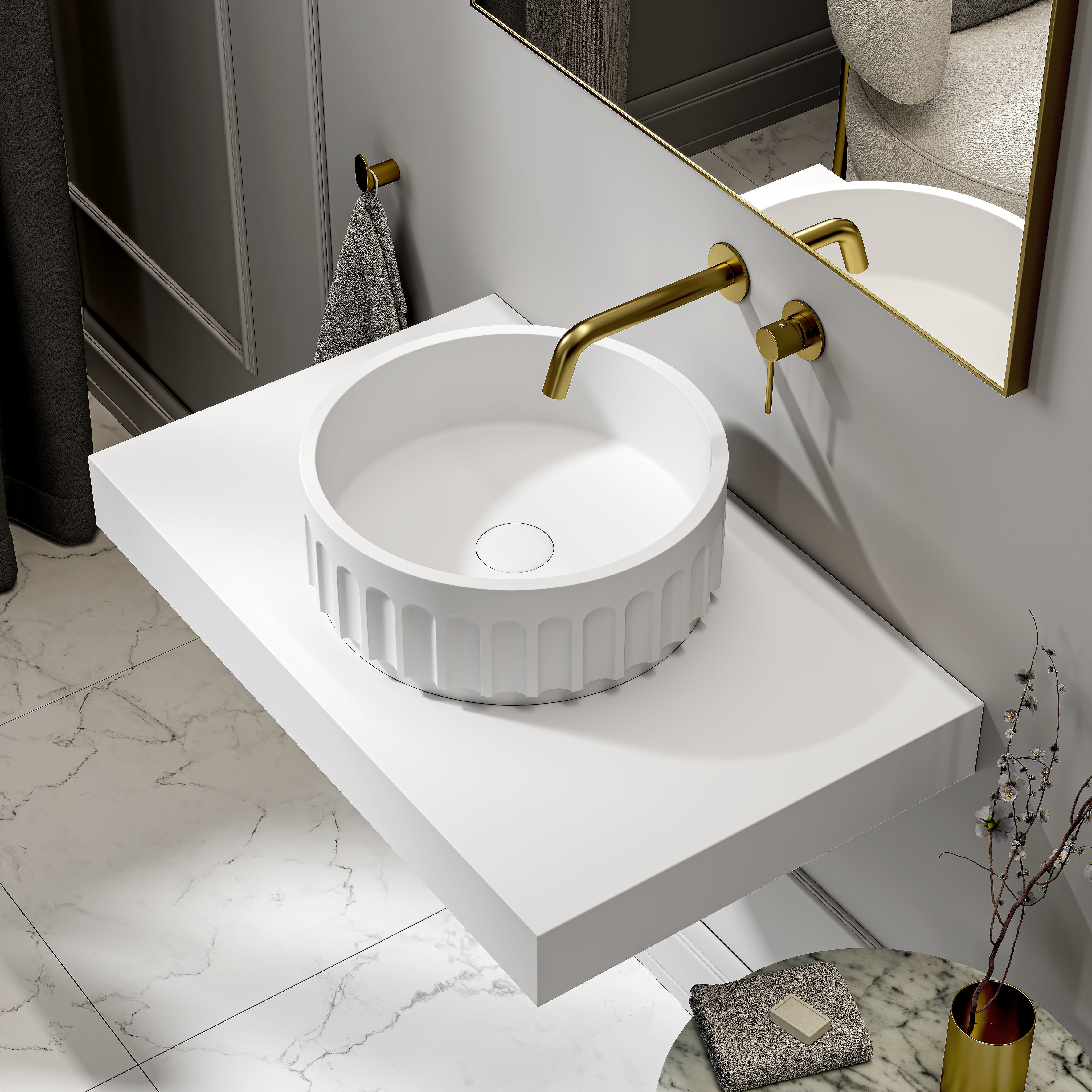Marston Matte White Countertop Stone Basin 400mm