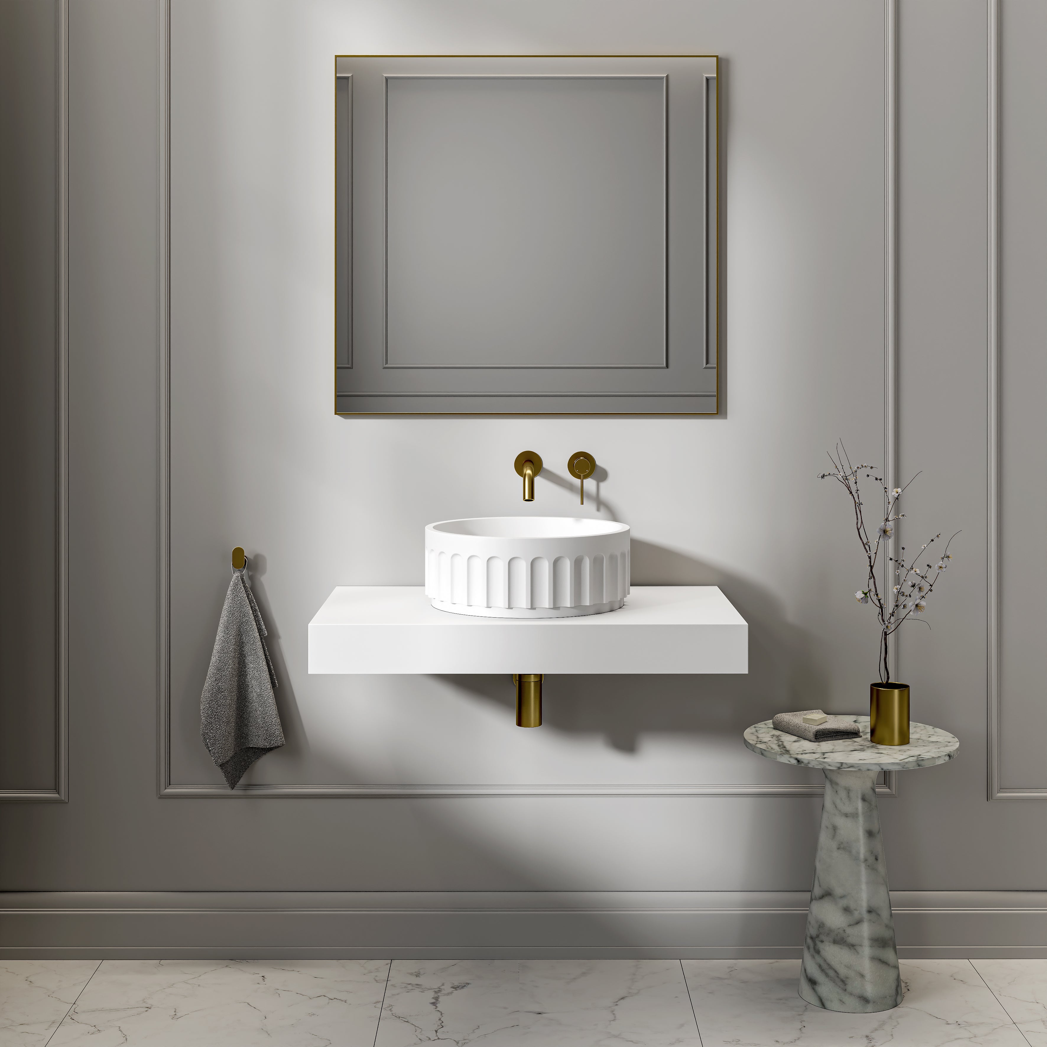 Marston Matte White Countertop Stone Basin 400mm