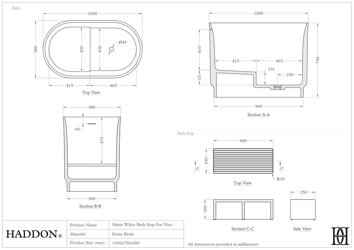 Nico Freestanding Japanese Soaking Bath 1000mm