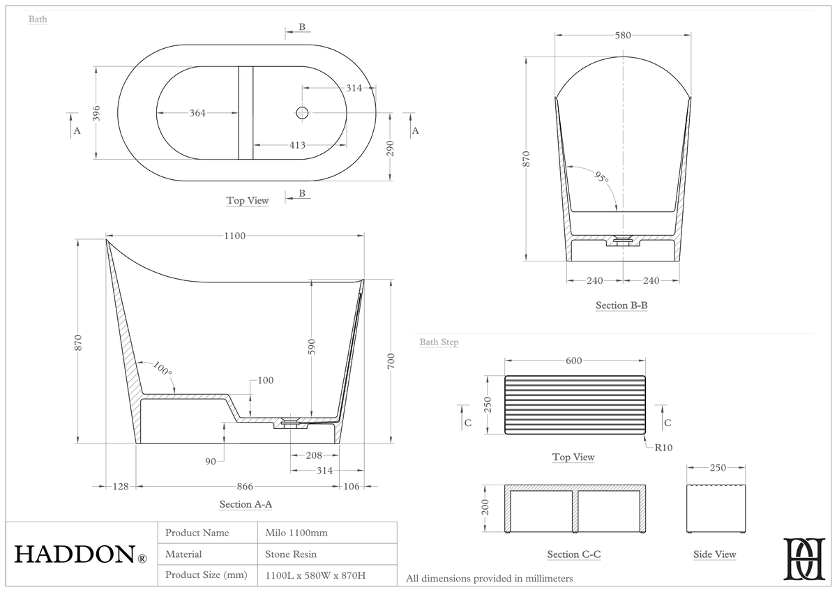 Milo Japanese Soaking Bath 1100mm