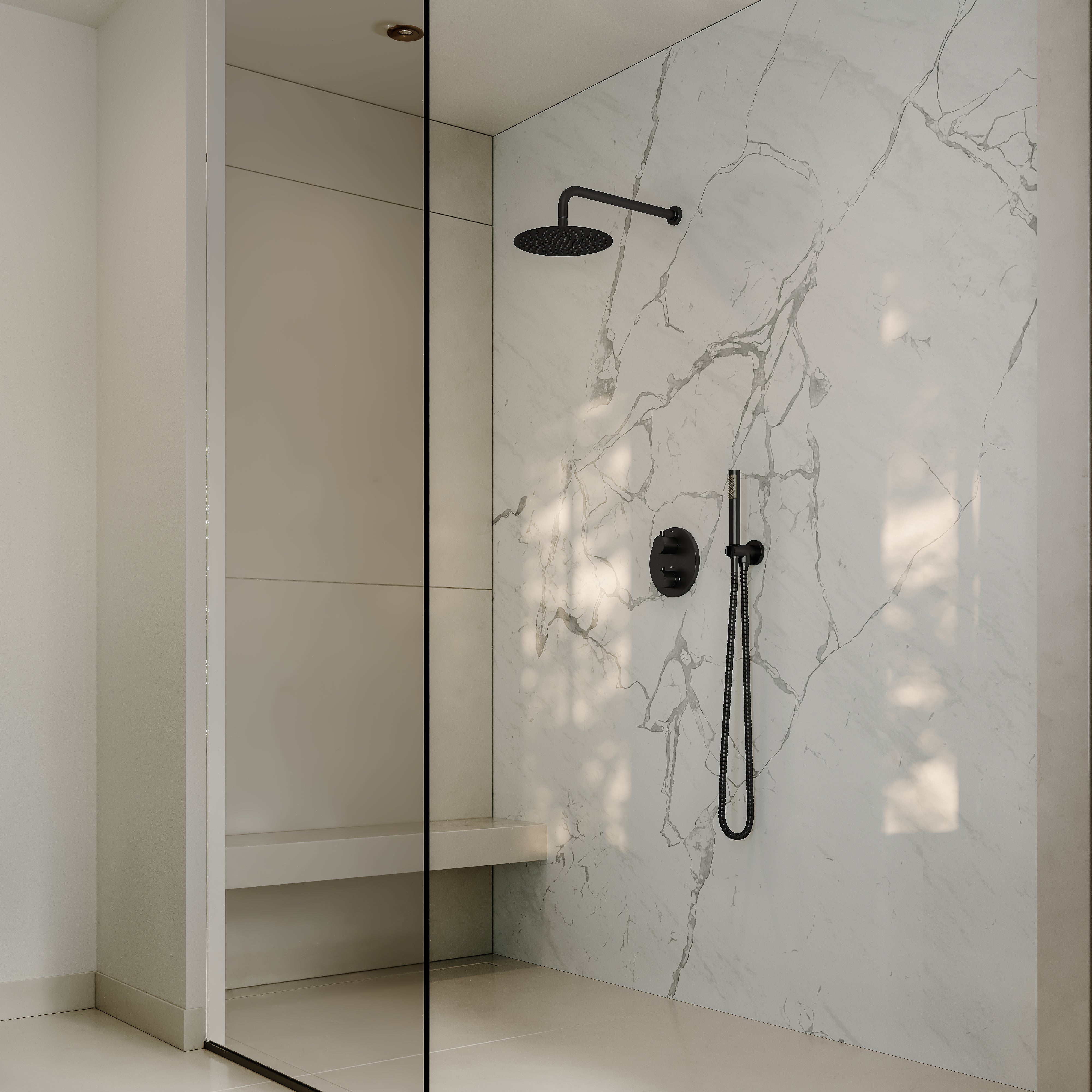 Nuvo Matte Black Thermostatic Shower With Handheld Shower