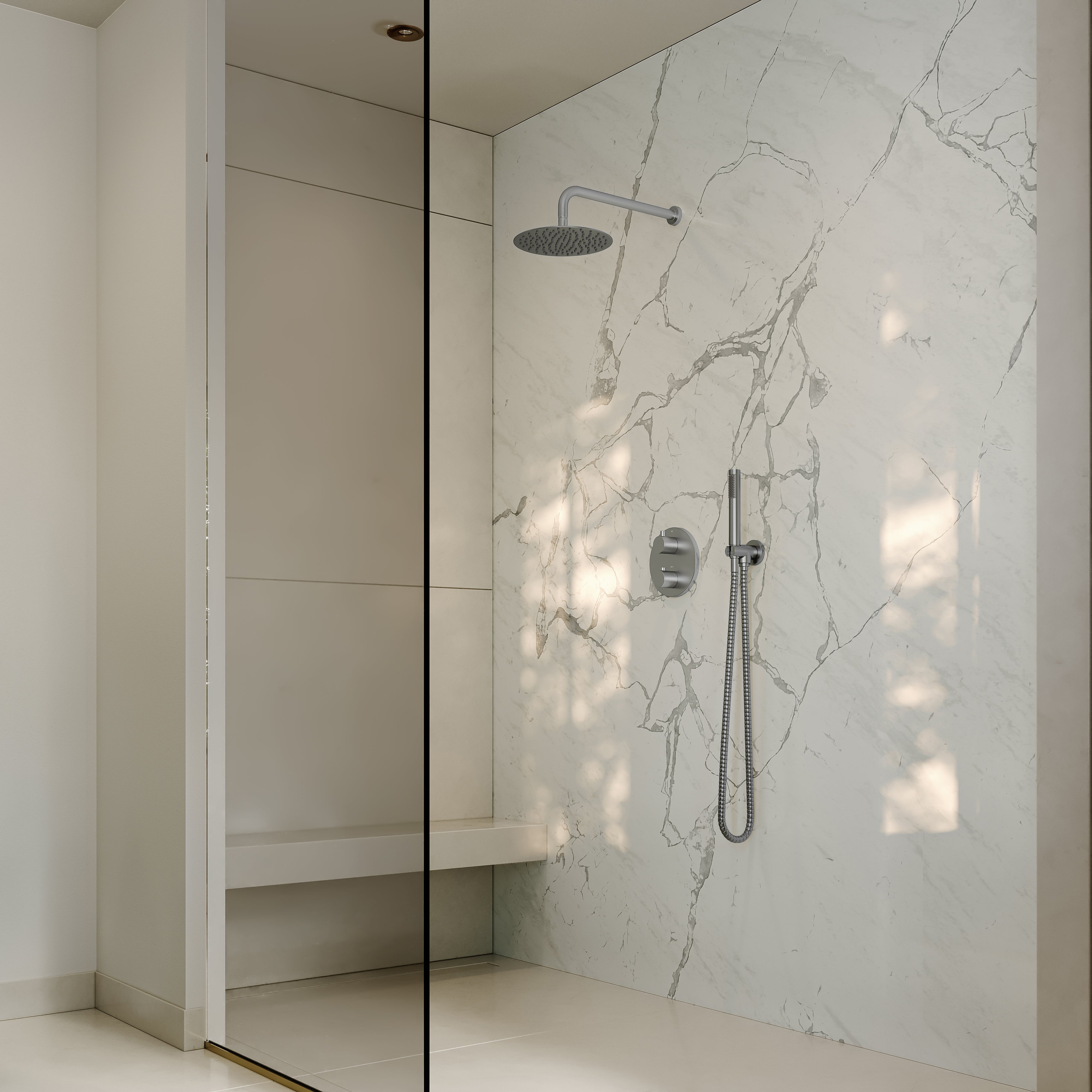 Nuvo Brushed Stainless Thermostatic Shower With Handheld Shower