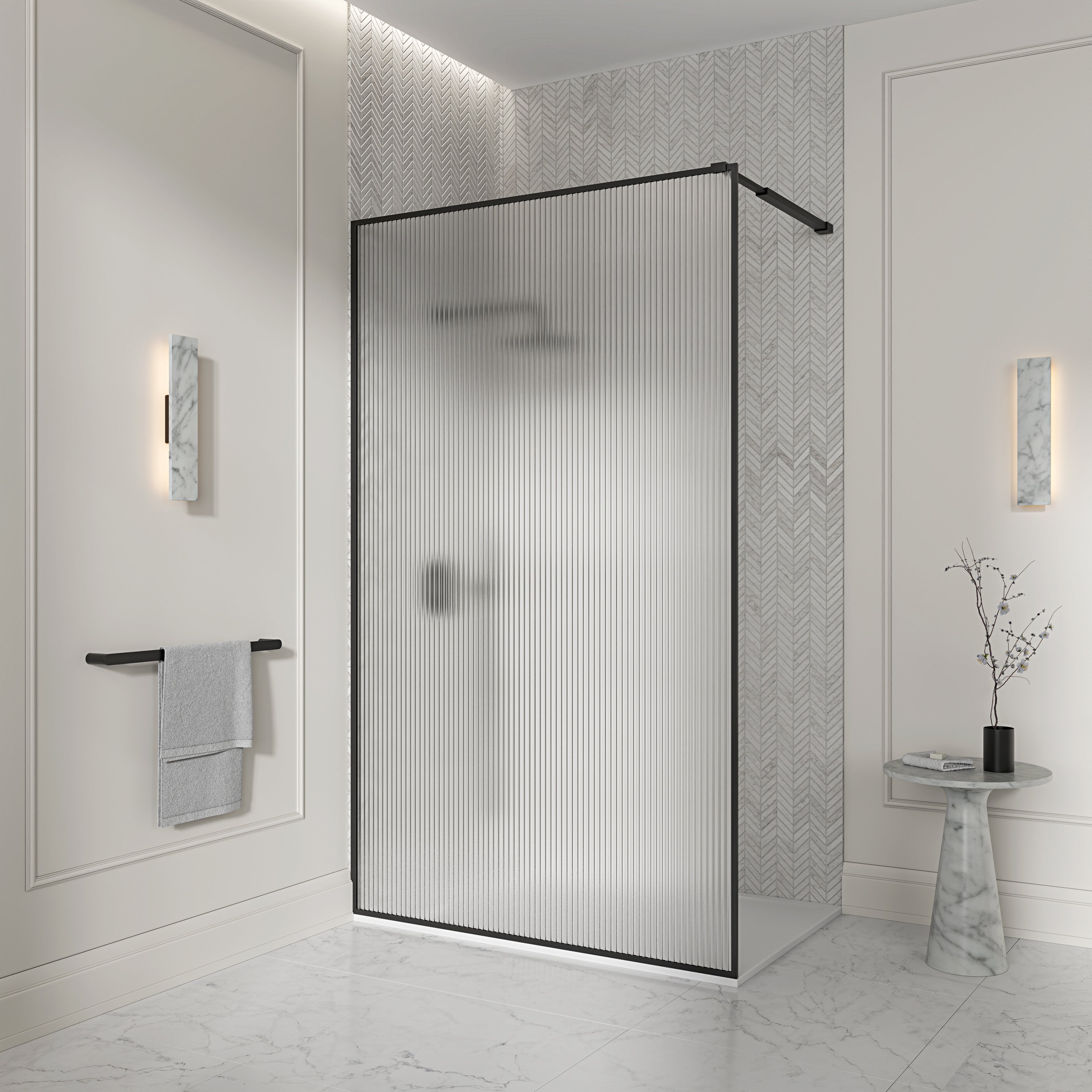 Otley Reeded Glass Matte Black Shower Screen