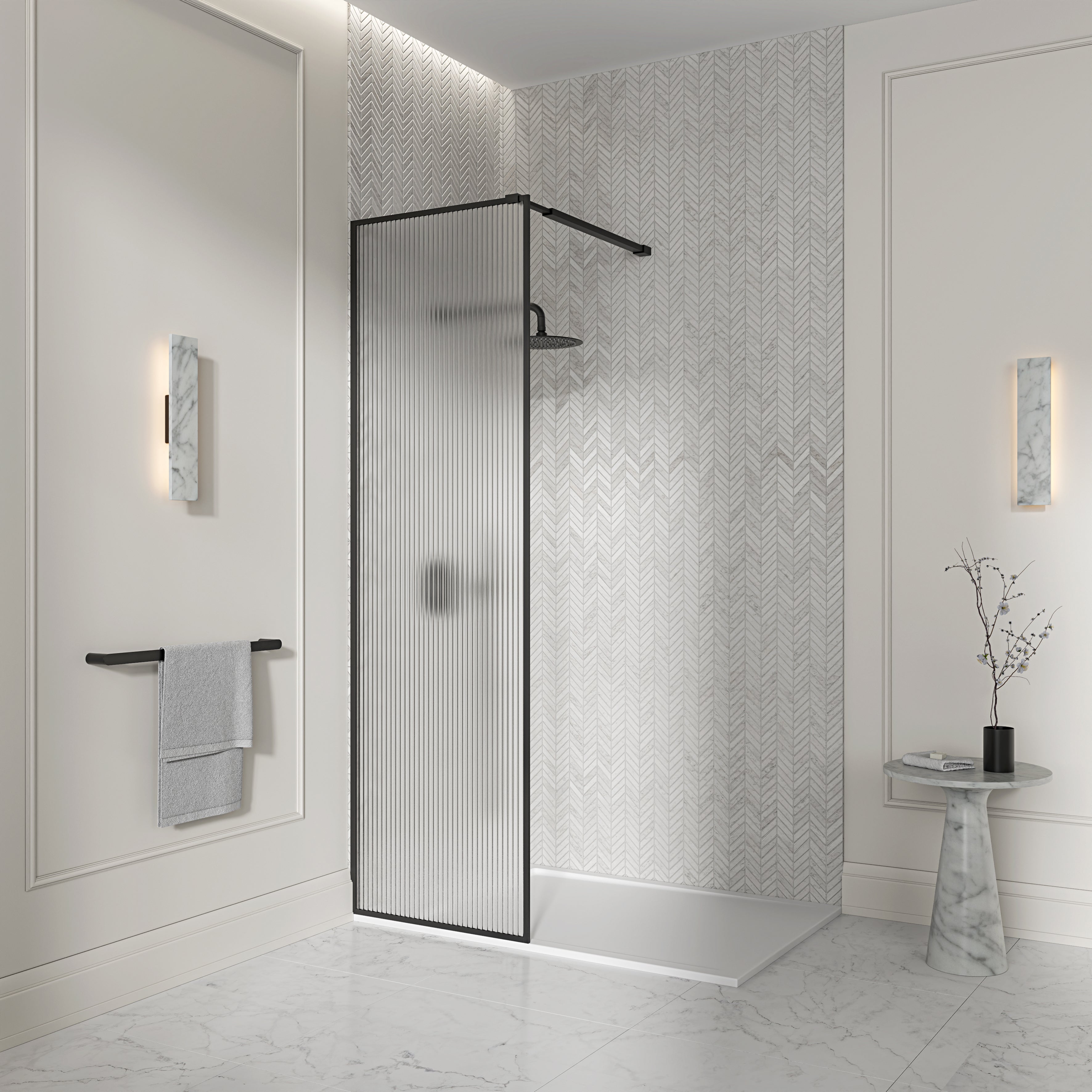 Otley Reeded Glass Matte Black Shower Screen