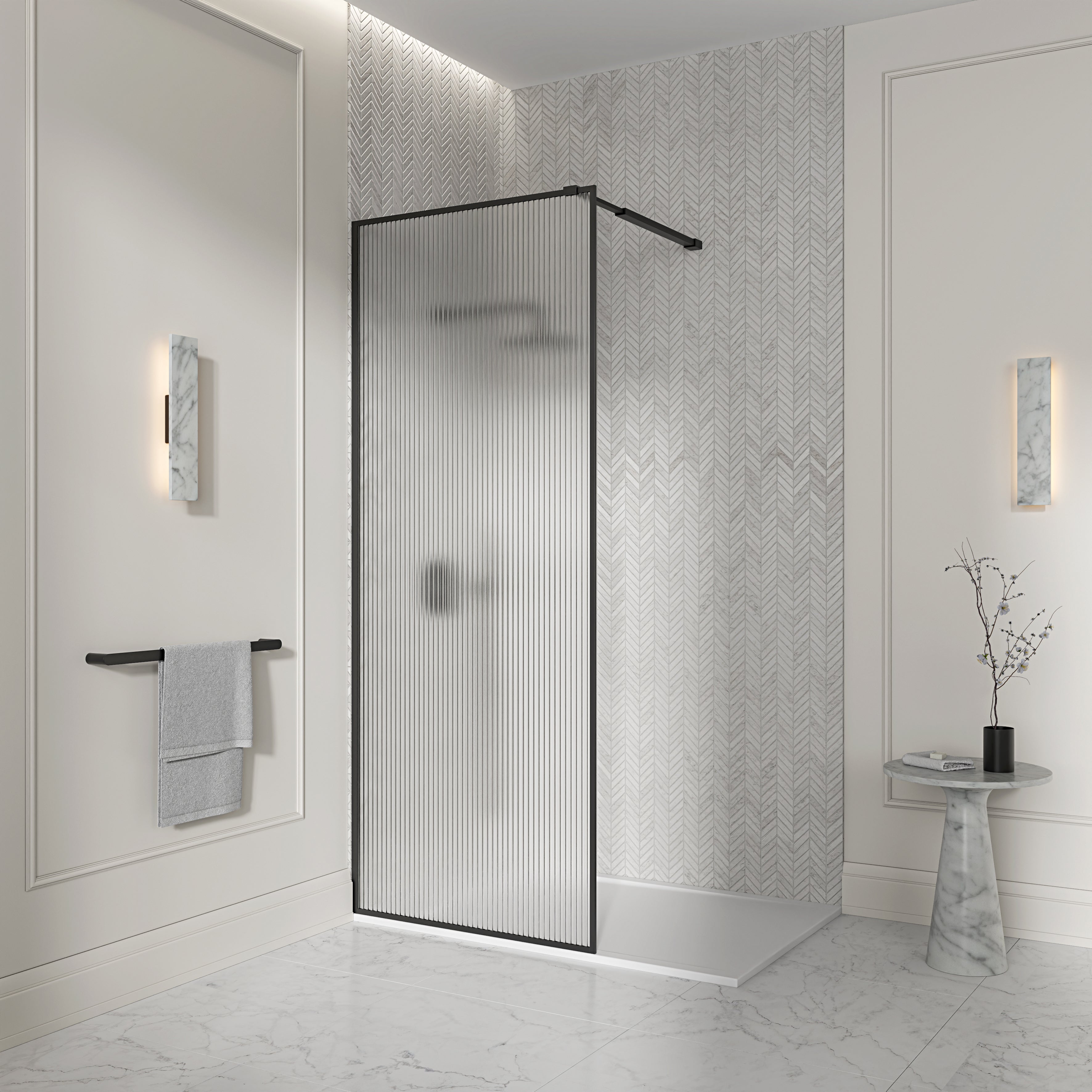 Otley Reeded Glass Matte Black Shower Screen