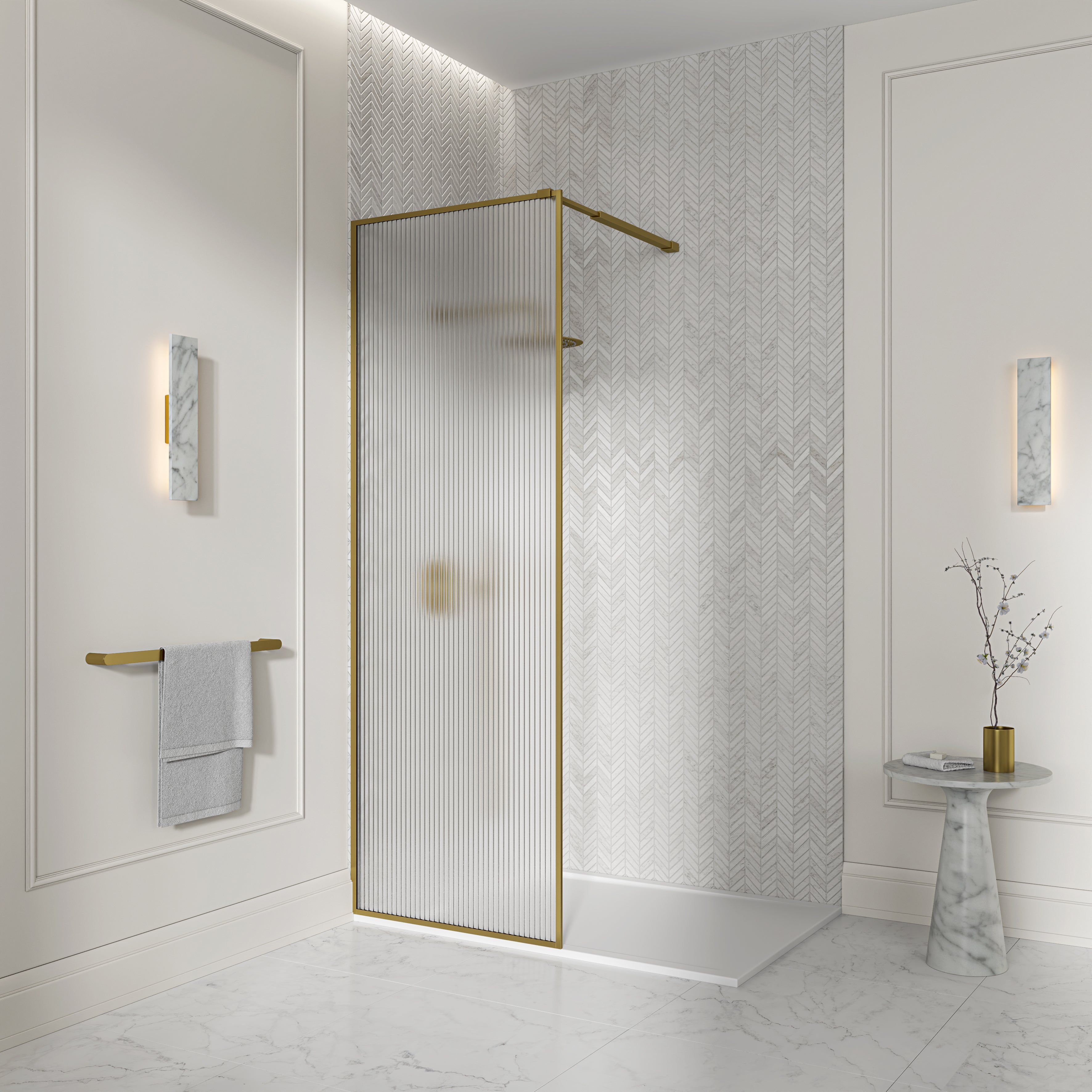 Otley Reeded Glass Brushed Gold Shower Screen
