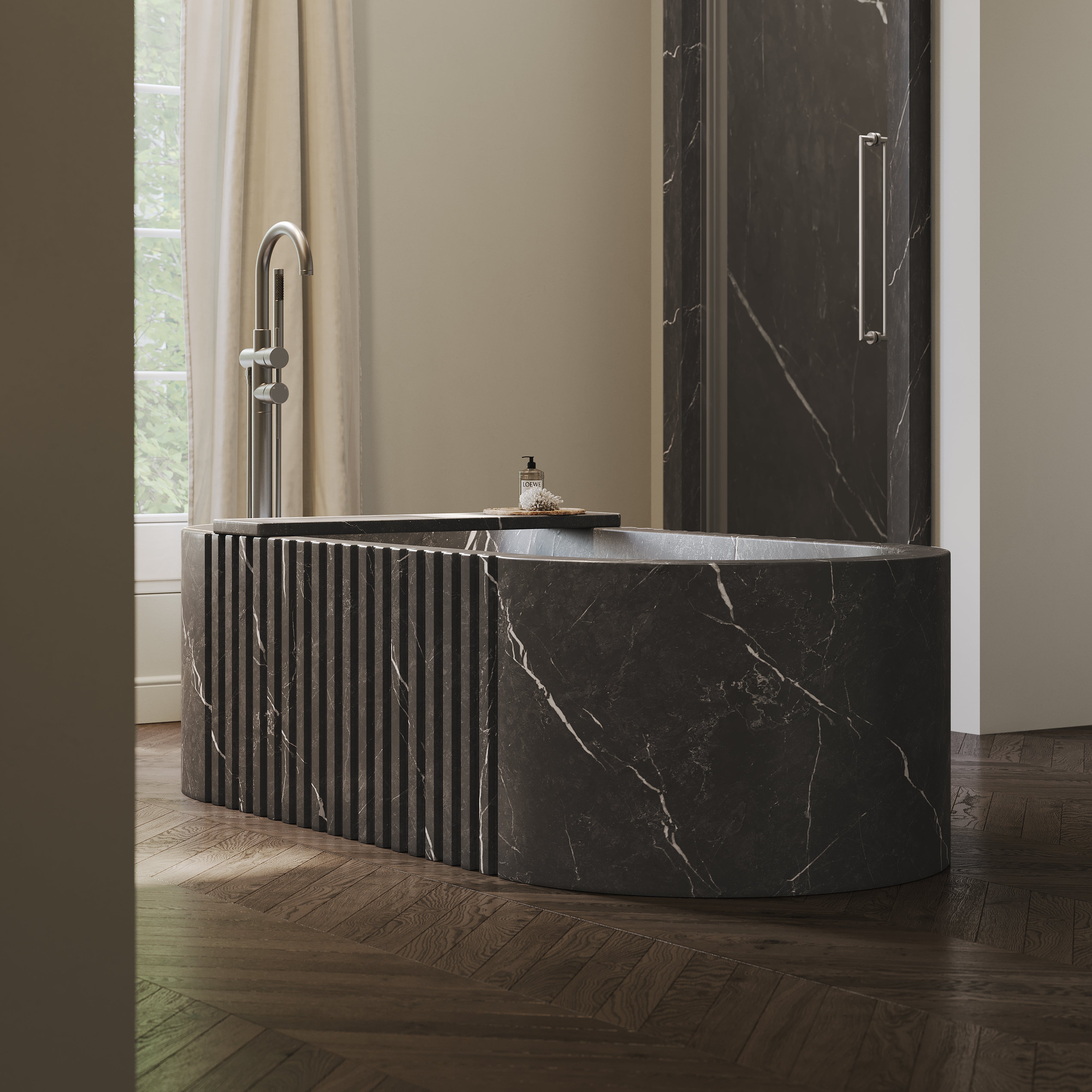 Palladio Pietra Grey Marble Fluted Freestanding Bath 1700mm