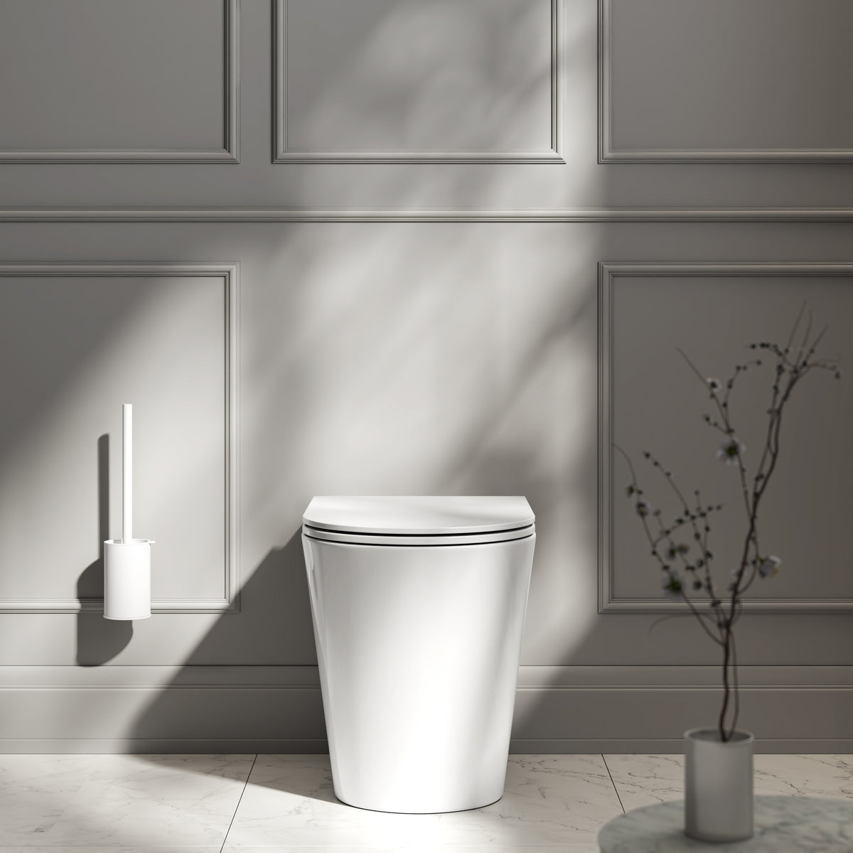 Nuvo Commode Nuvo Polished White Back to Wall Rimless Toilet