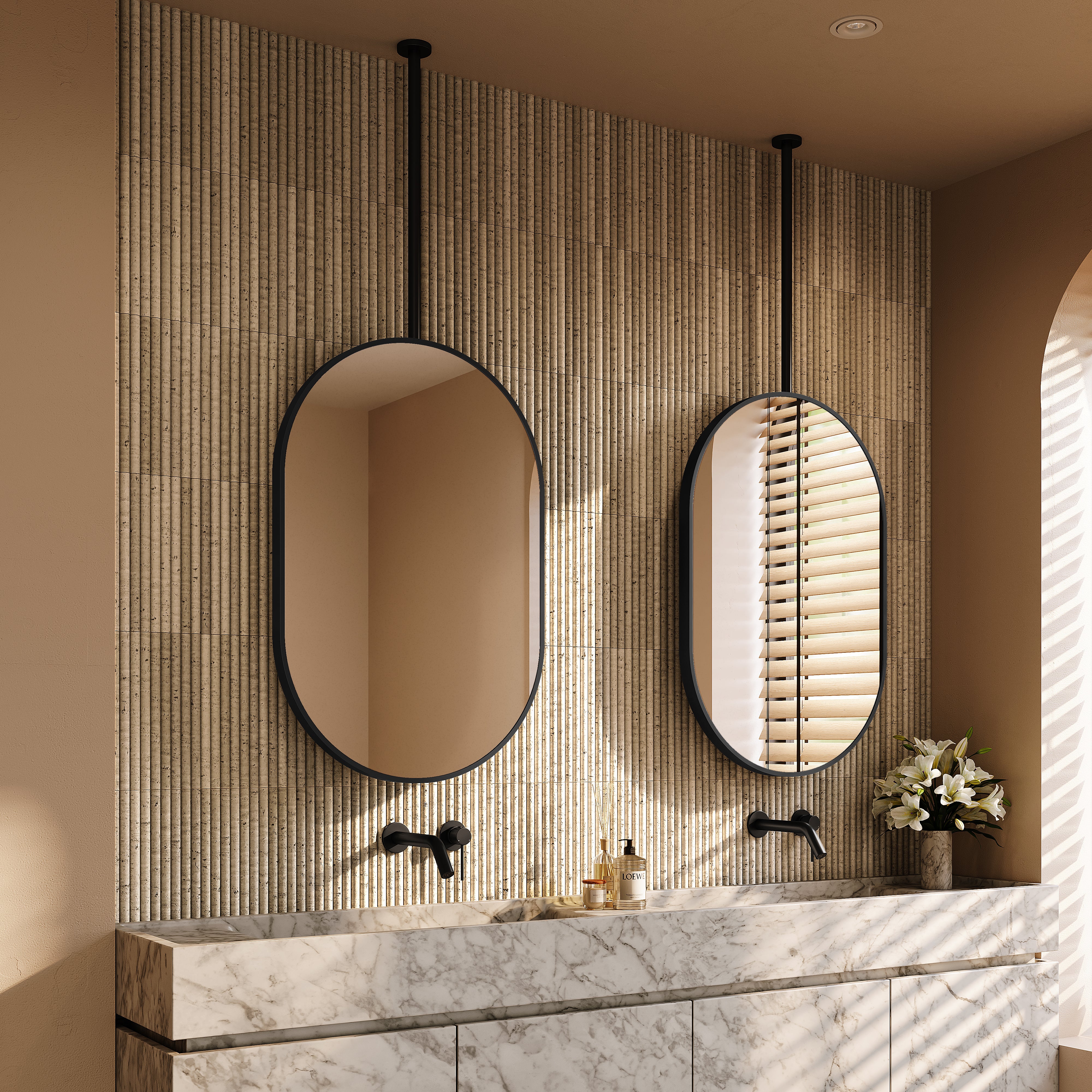 Ripley Oval Matte Black Ceiling Mounted Mirror 600mm