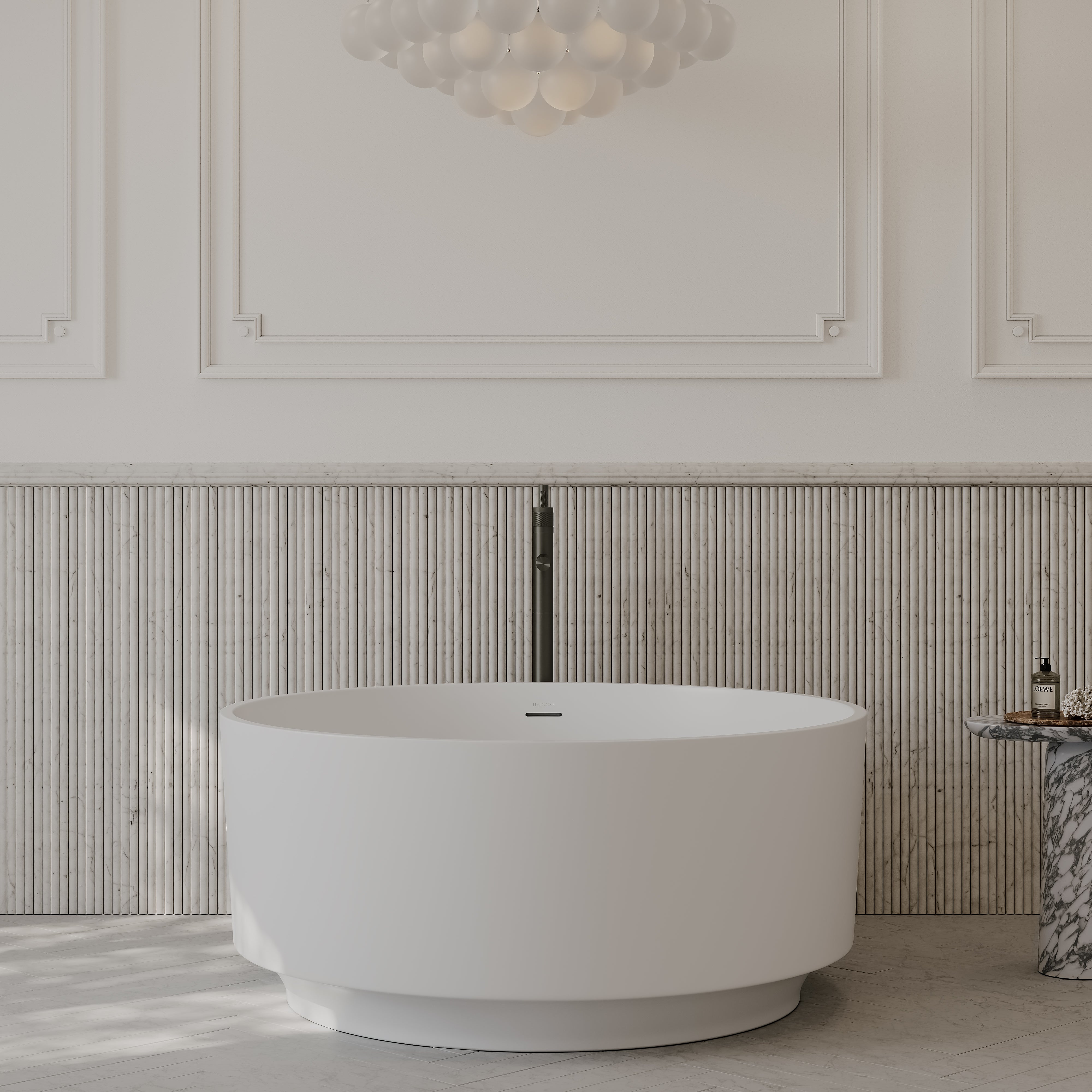 Rosewood White Freestanding Round Stone Bath 1250mm