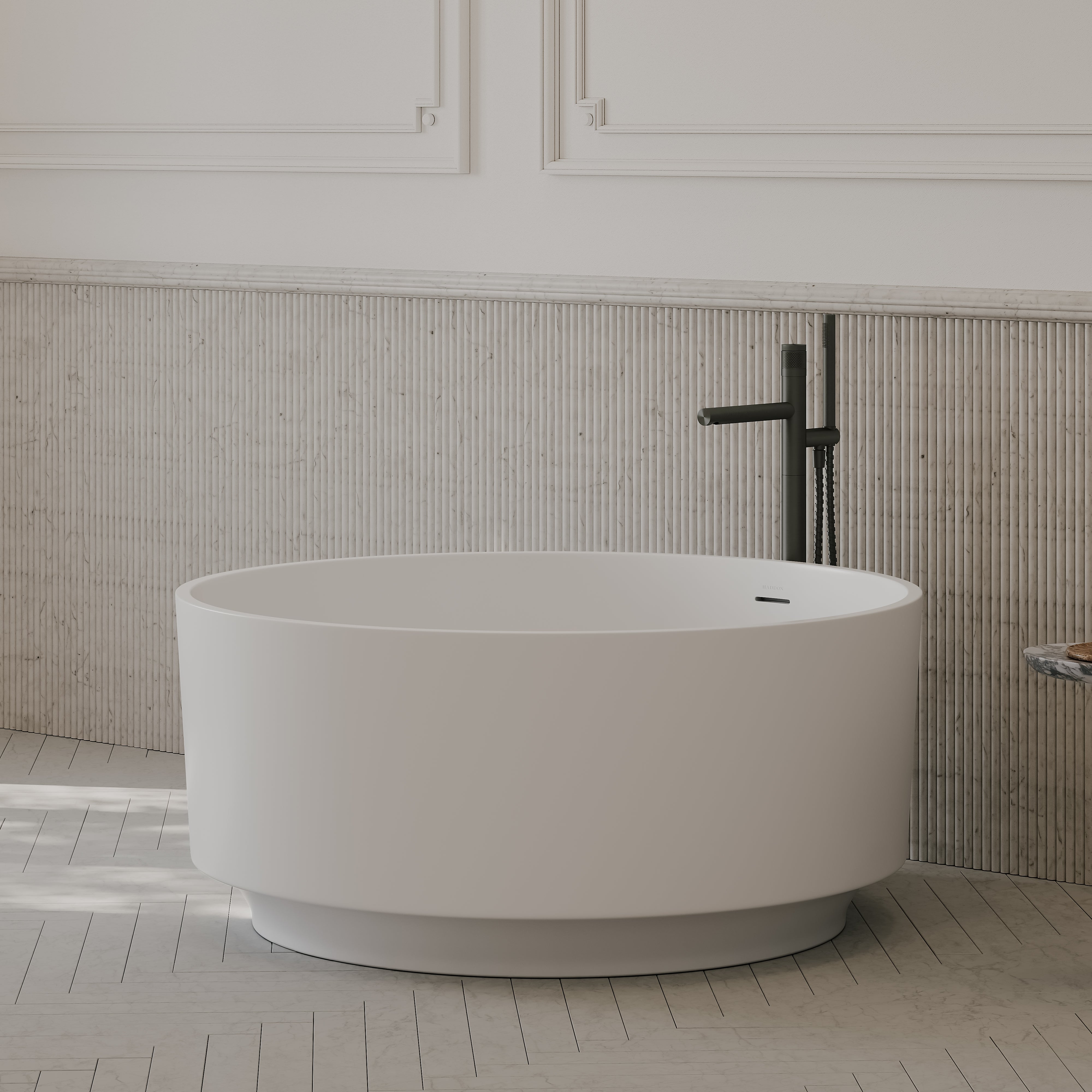 Rosewood White Freestanding Round Stone Bath 1250mm