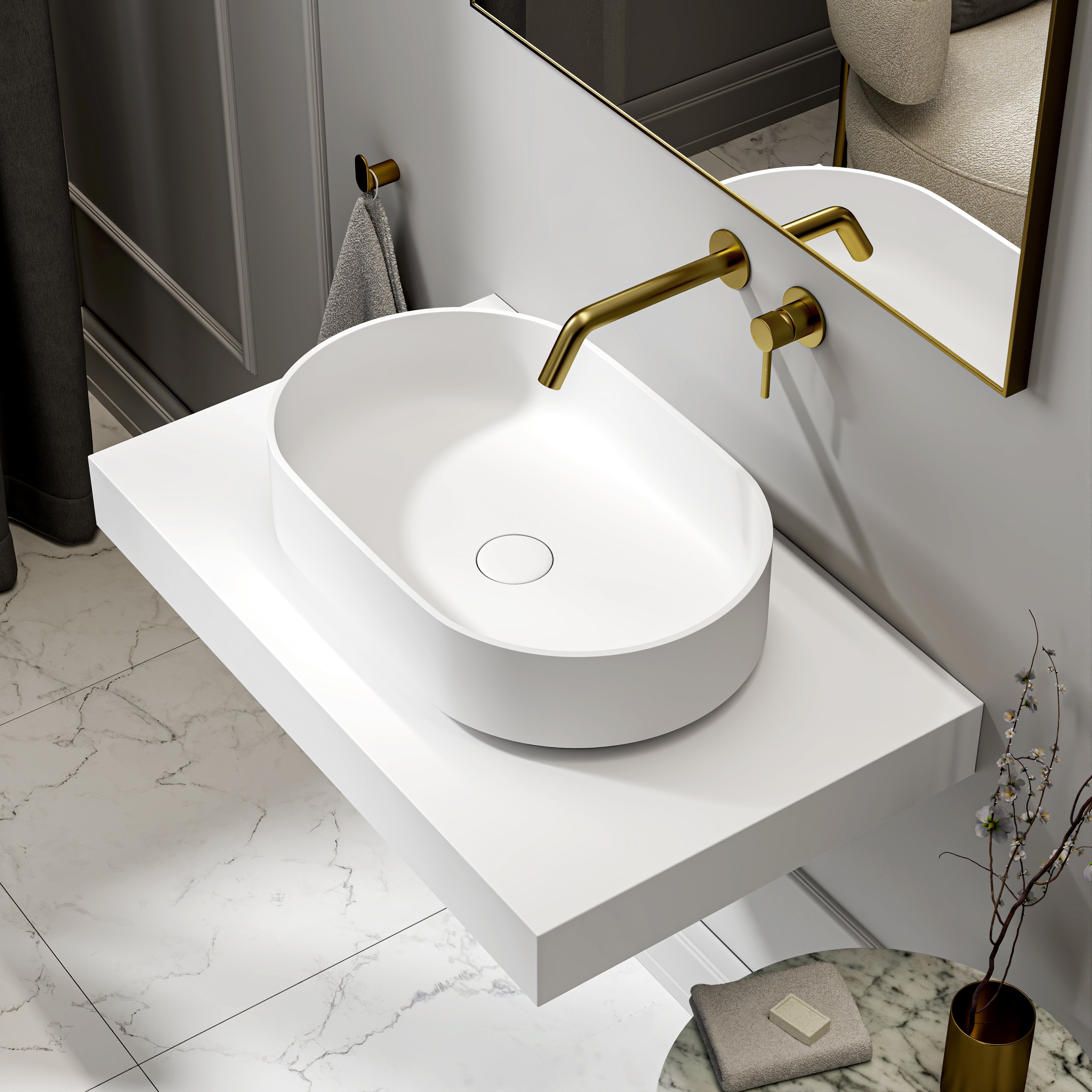 Rowley White Countertop Stone Basin 560mm