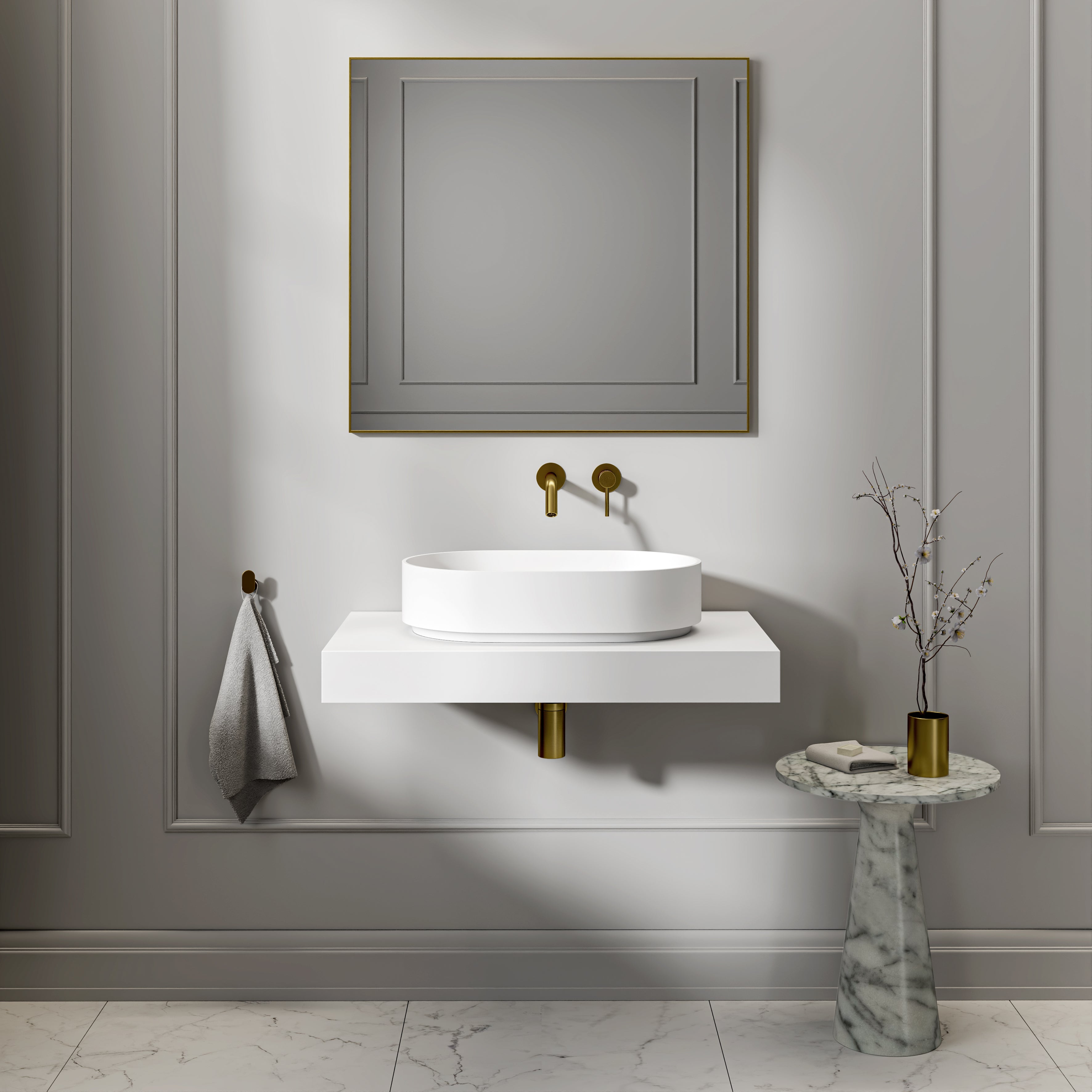 Rowley White Countertop Stone Basin 560mm