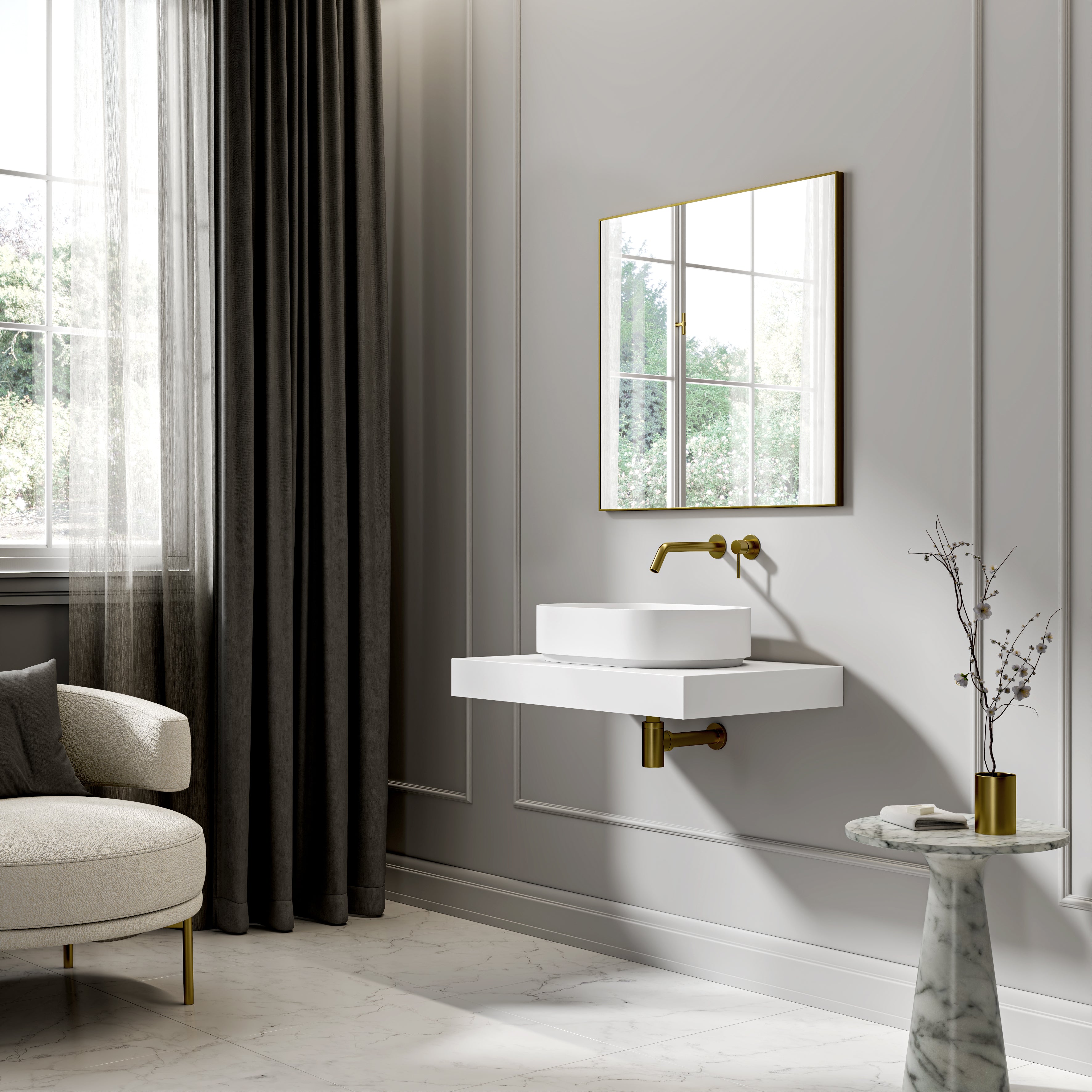 Rowley White Countertop Stone Basin 560mm