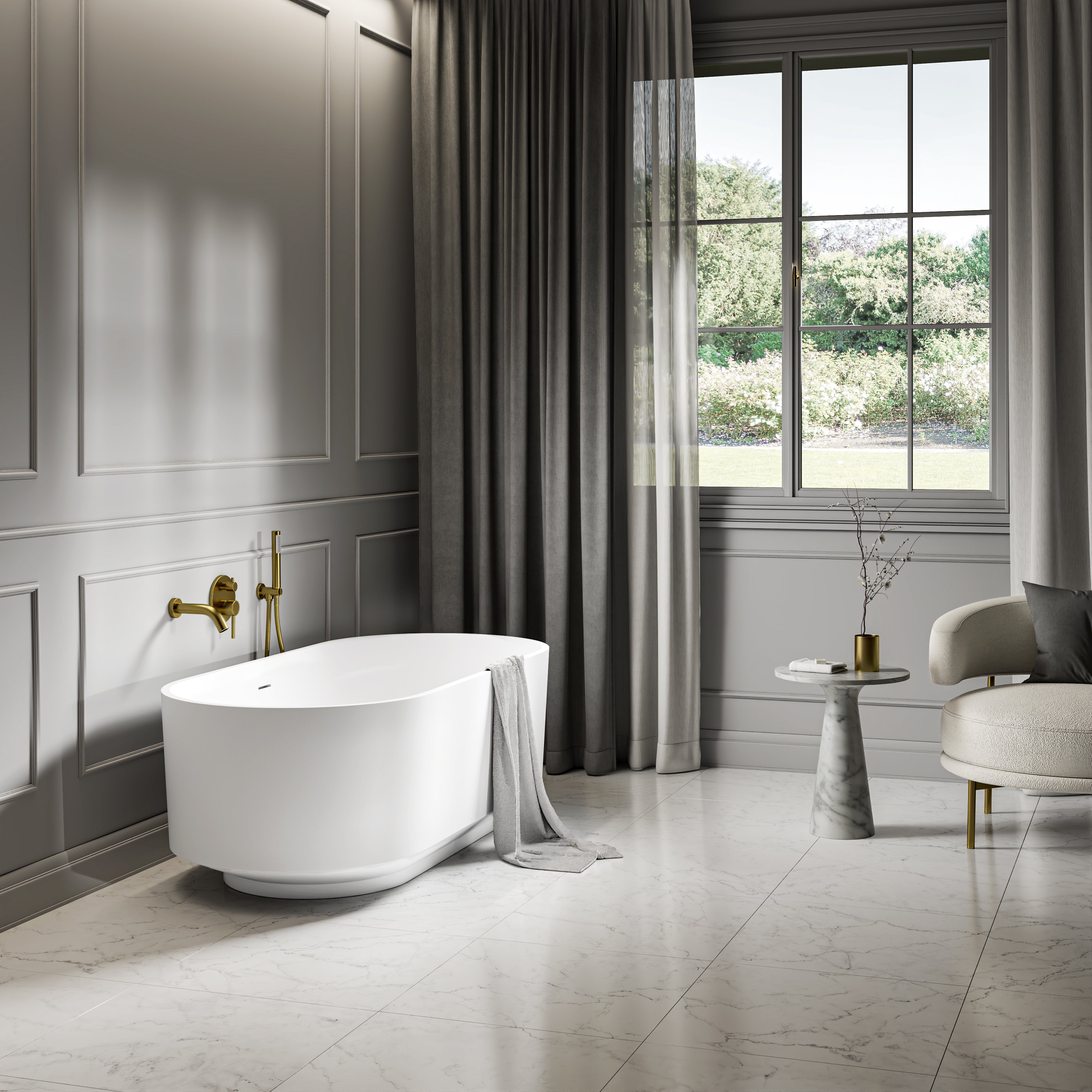 Rowley White Freestanding Stone Bath 1700mm