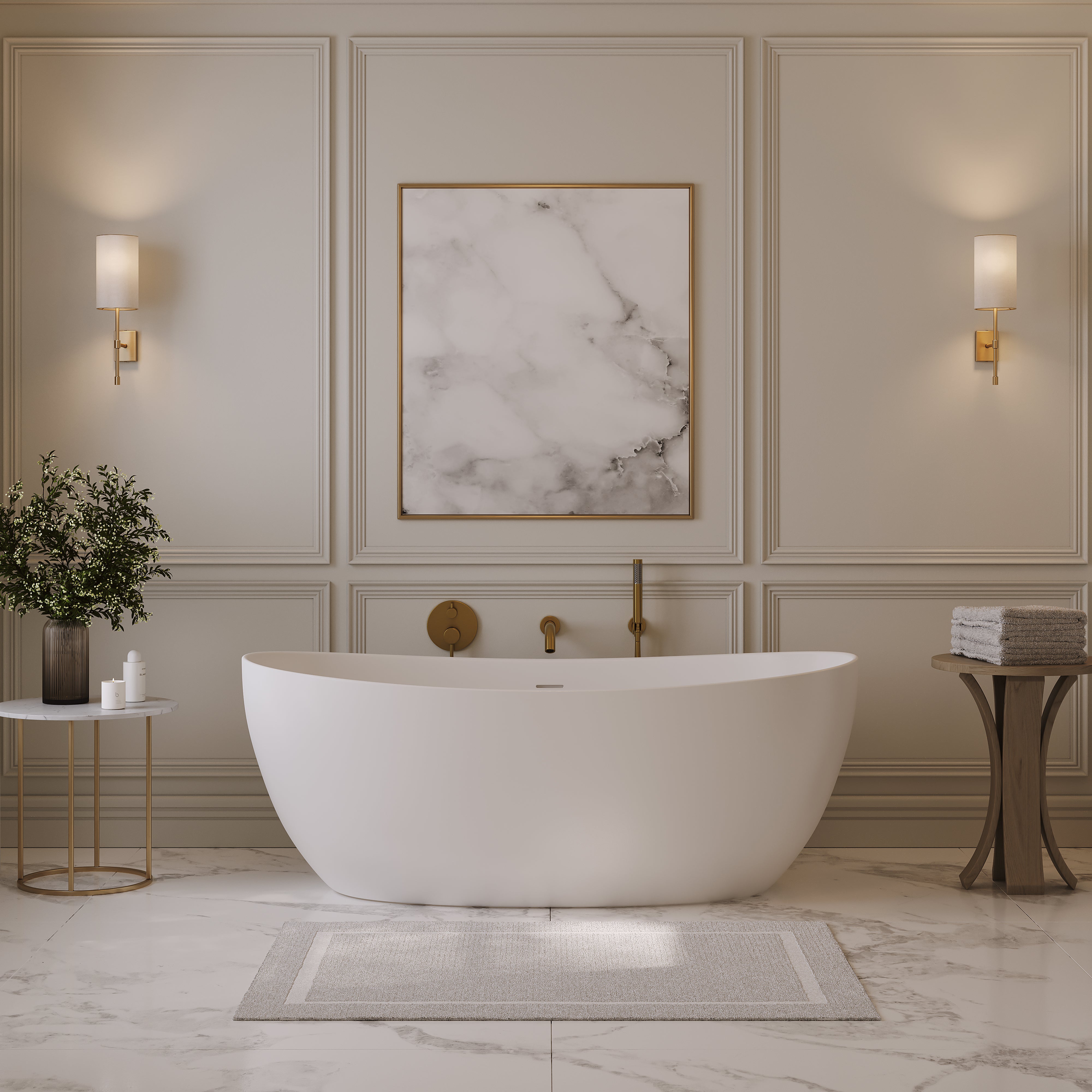 Sloane White Freestanding Stone Bath 1650mm