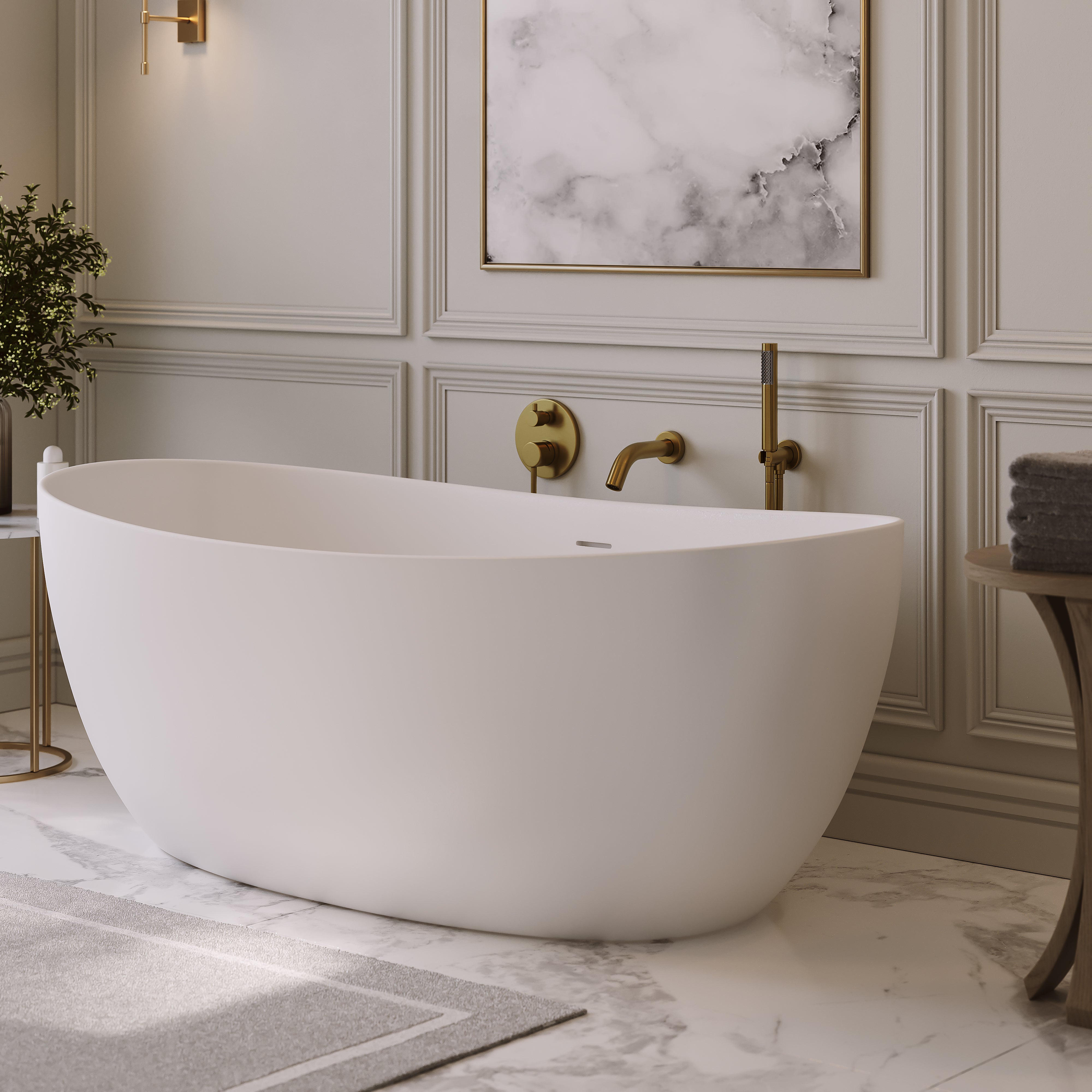 Sloane White Freestanding Stone Bath 1650mm