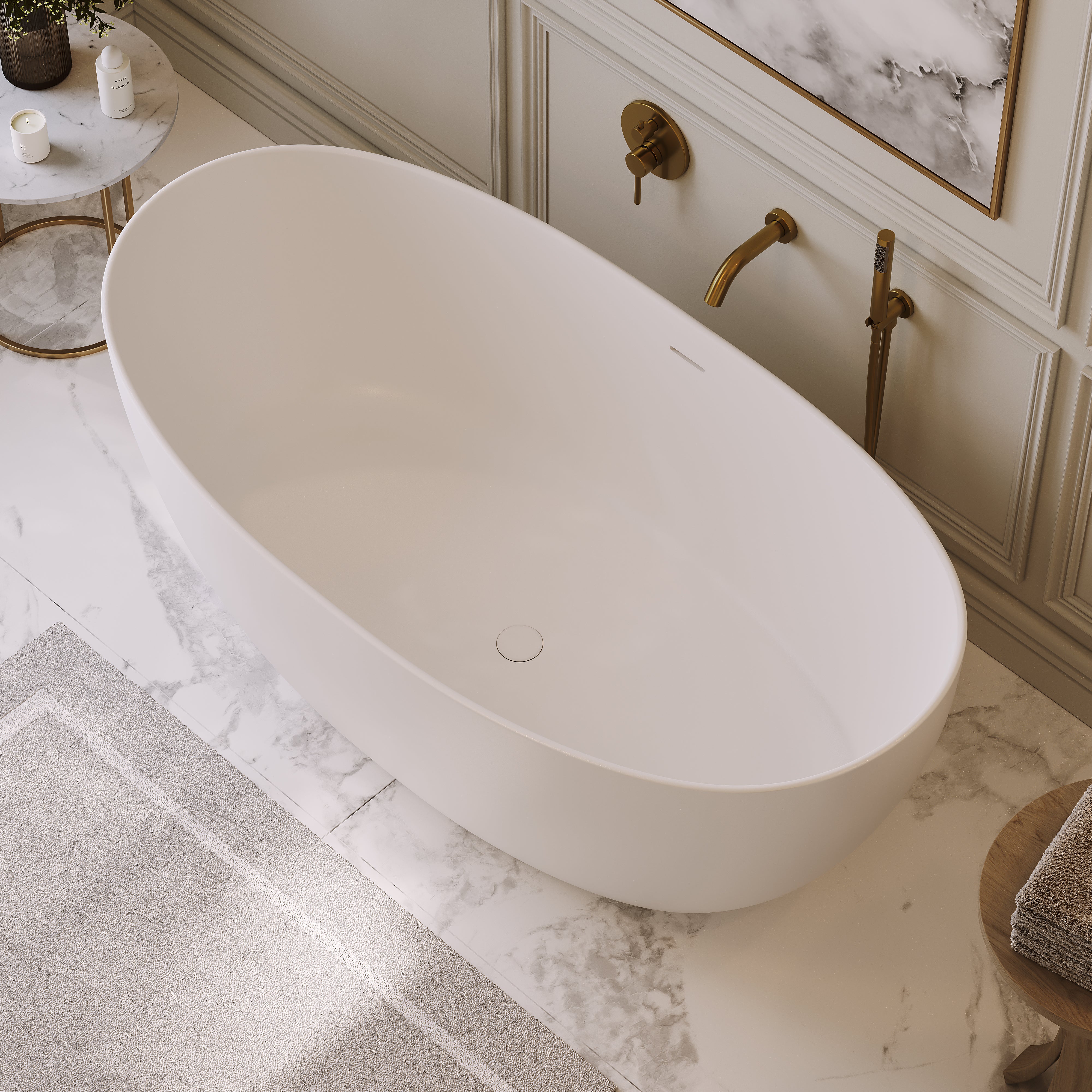 Sloane White Freestanding Stone Bath 1650mm