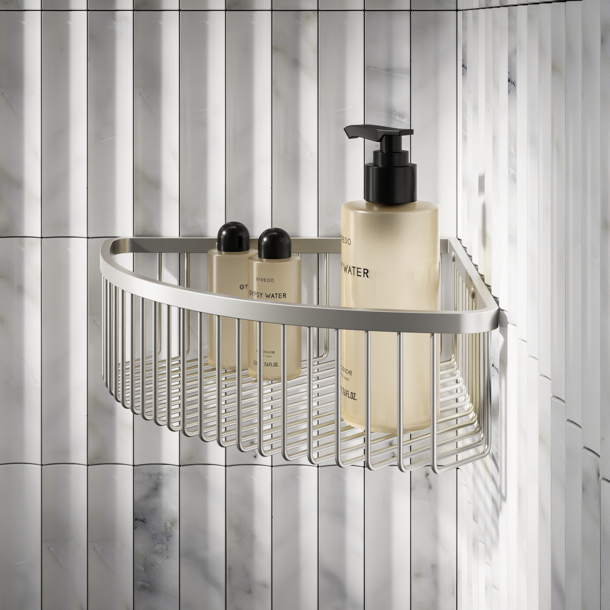 Nuvo Corner Shower Storage Basket Brushed Stainless