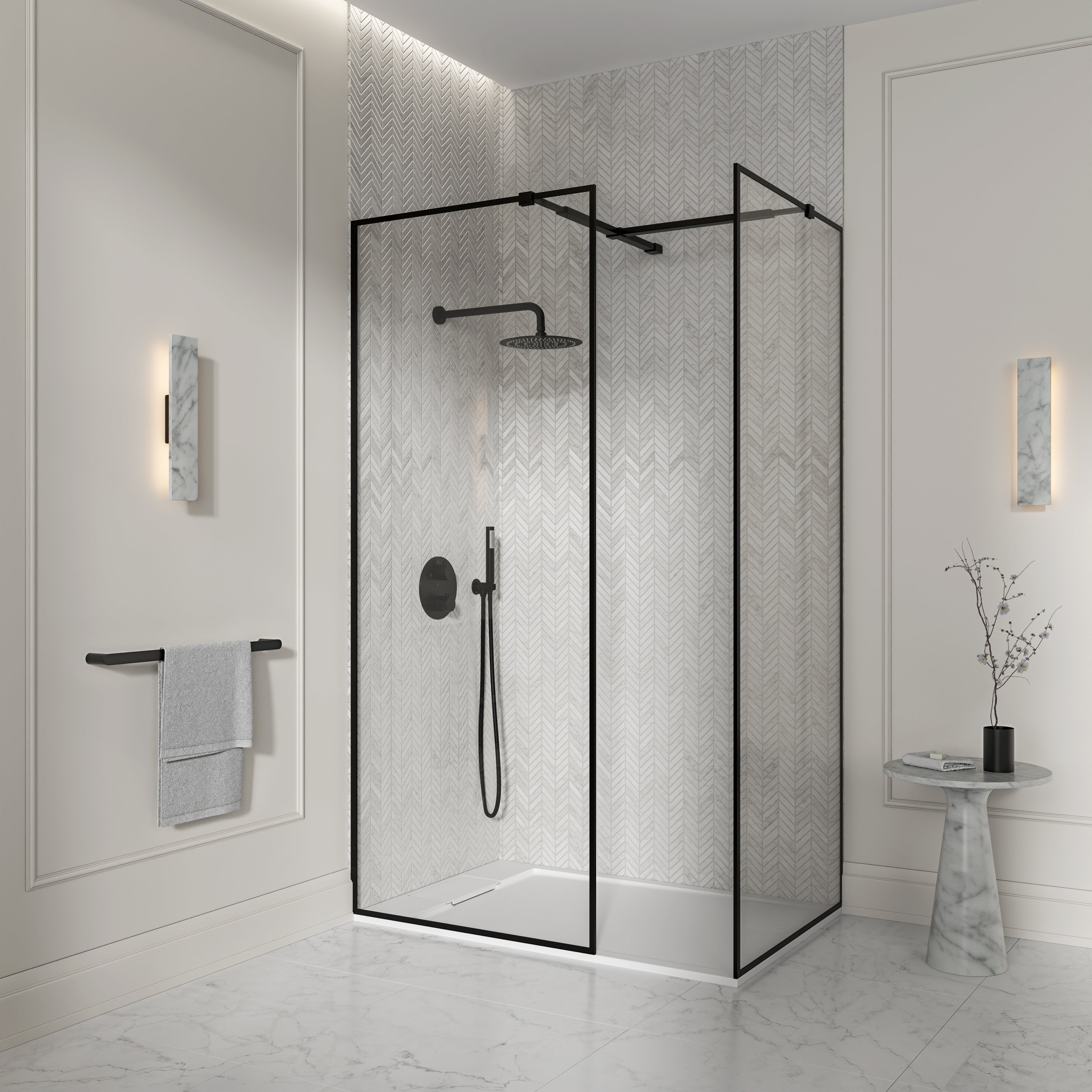 Darley Complete Walk in Shower Enclosure Matte Black - Kit B