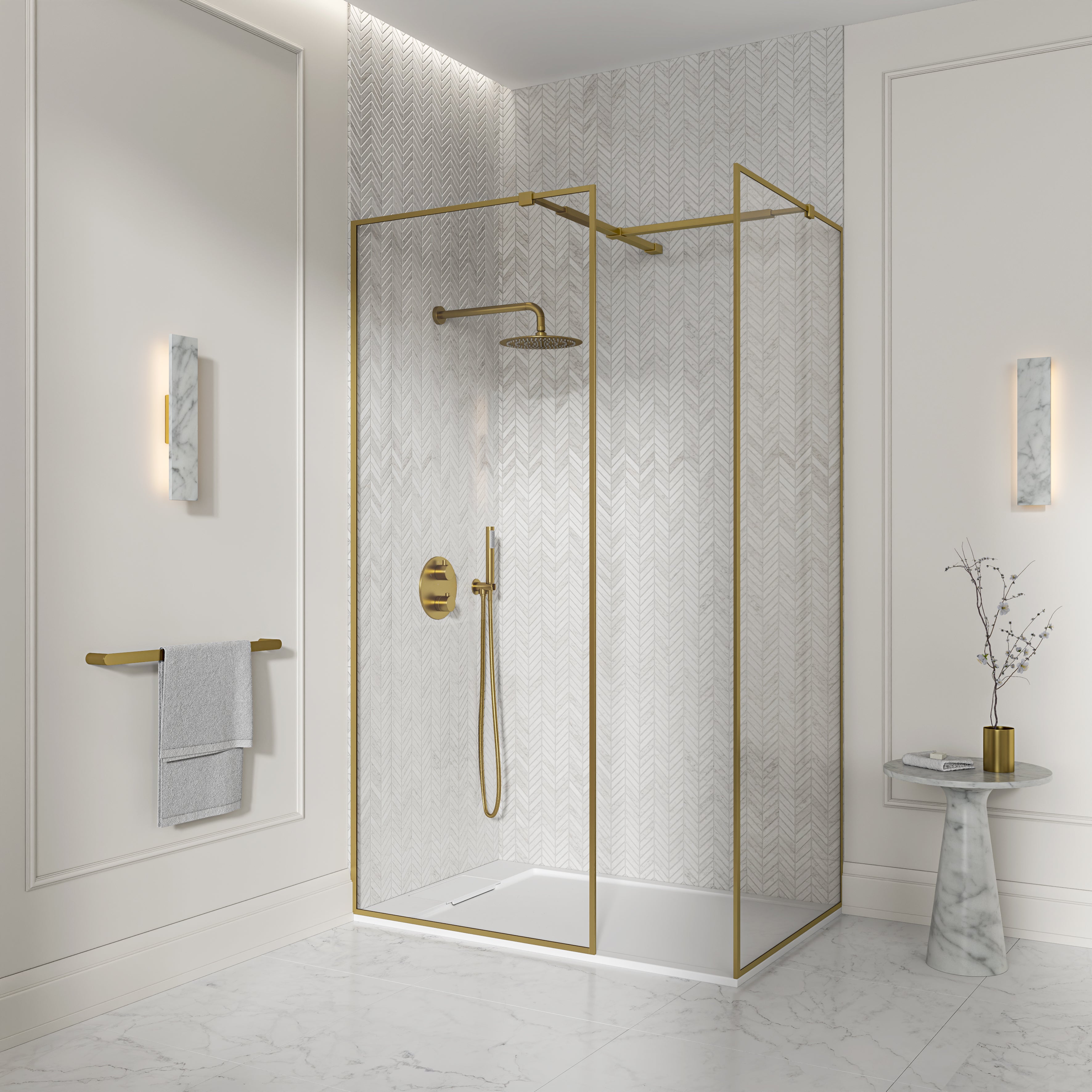 Darley Complete Walk in Shower Enclosure Brushed Gold - Kit B