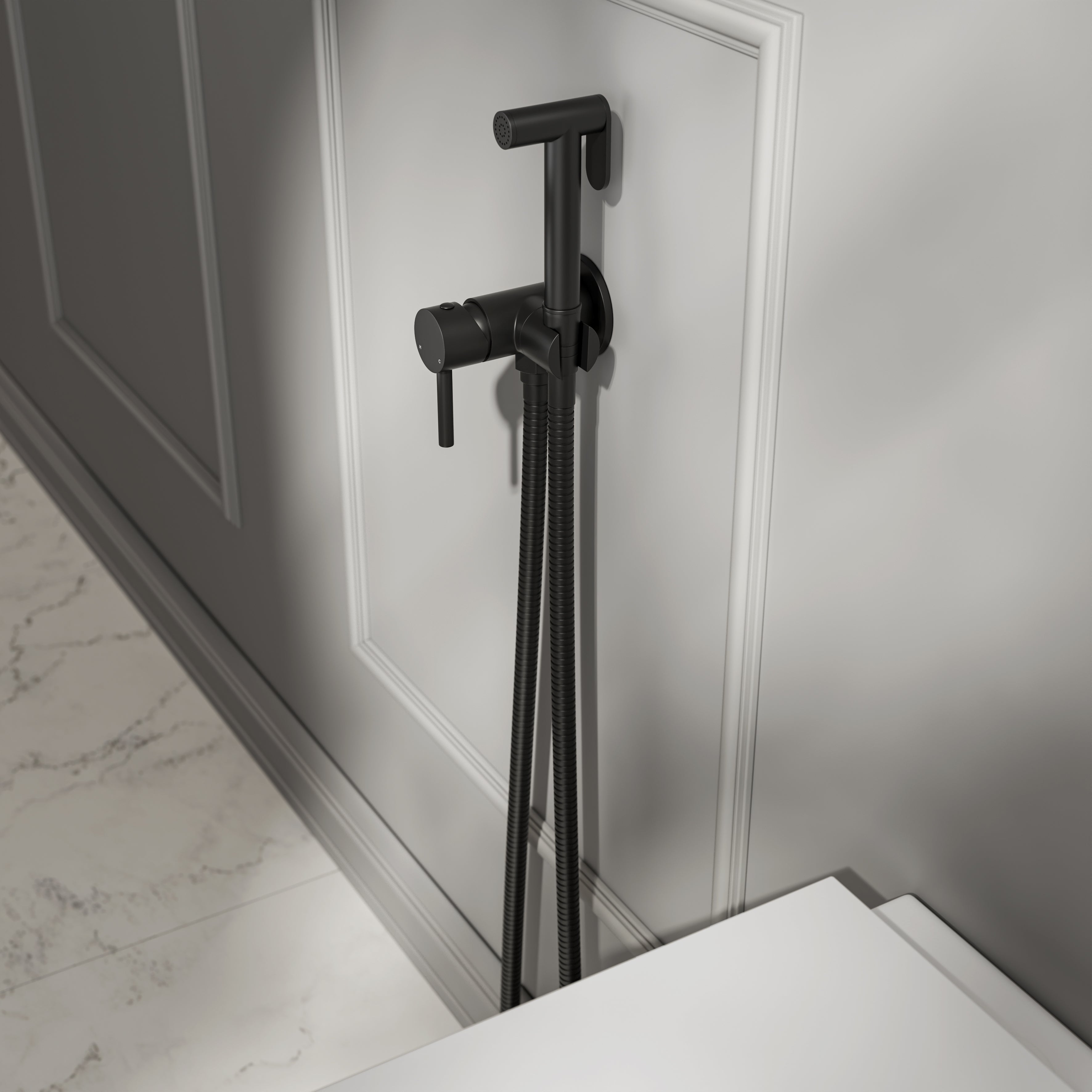 Nuvo Matte Black Temperature Controlled Douche Shower Spray Kit