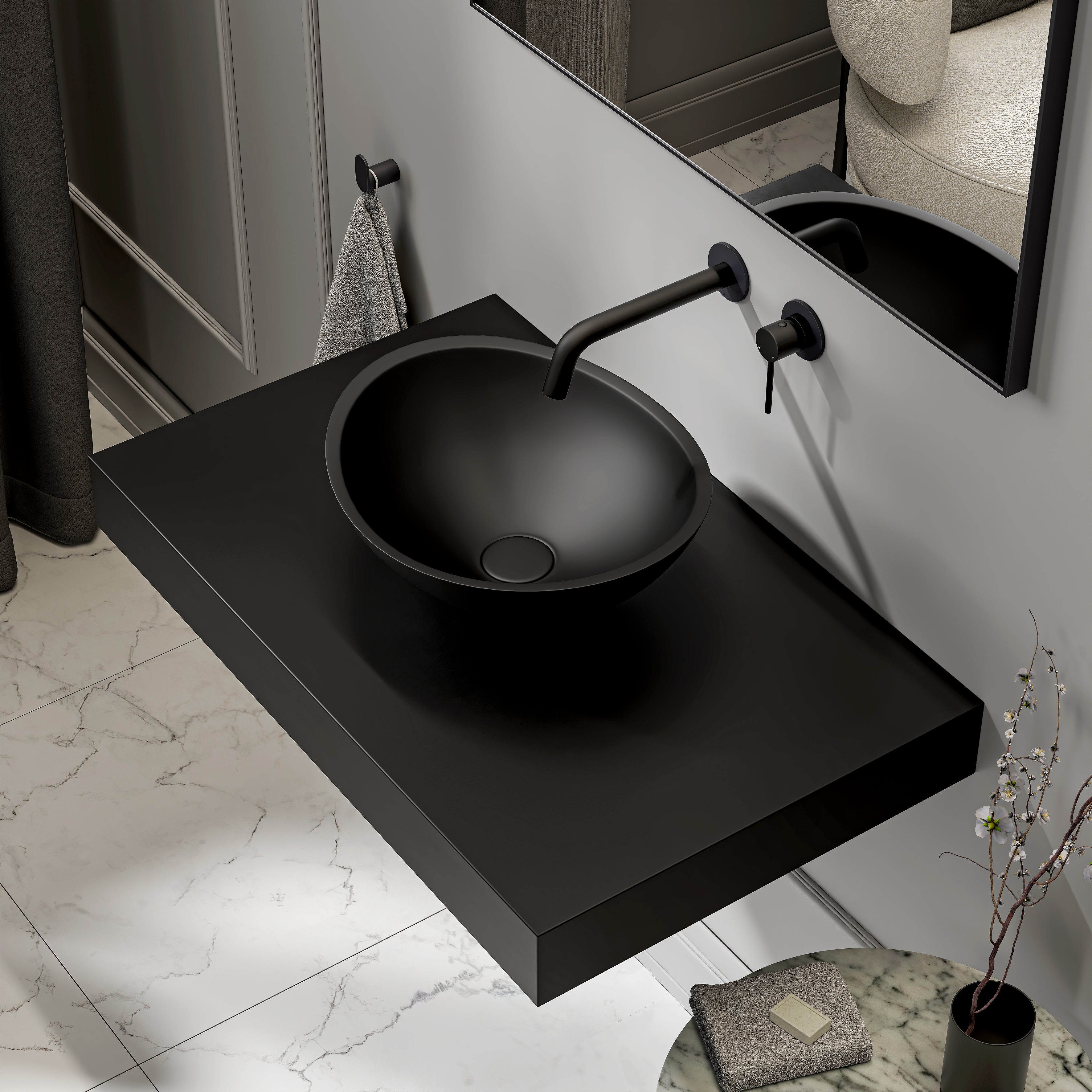 Sloane Countertop Stone Basin 420mm Matte Black
