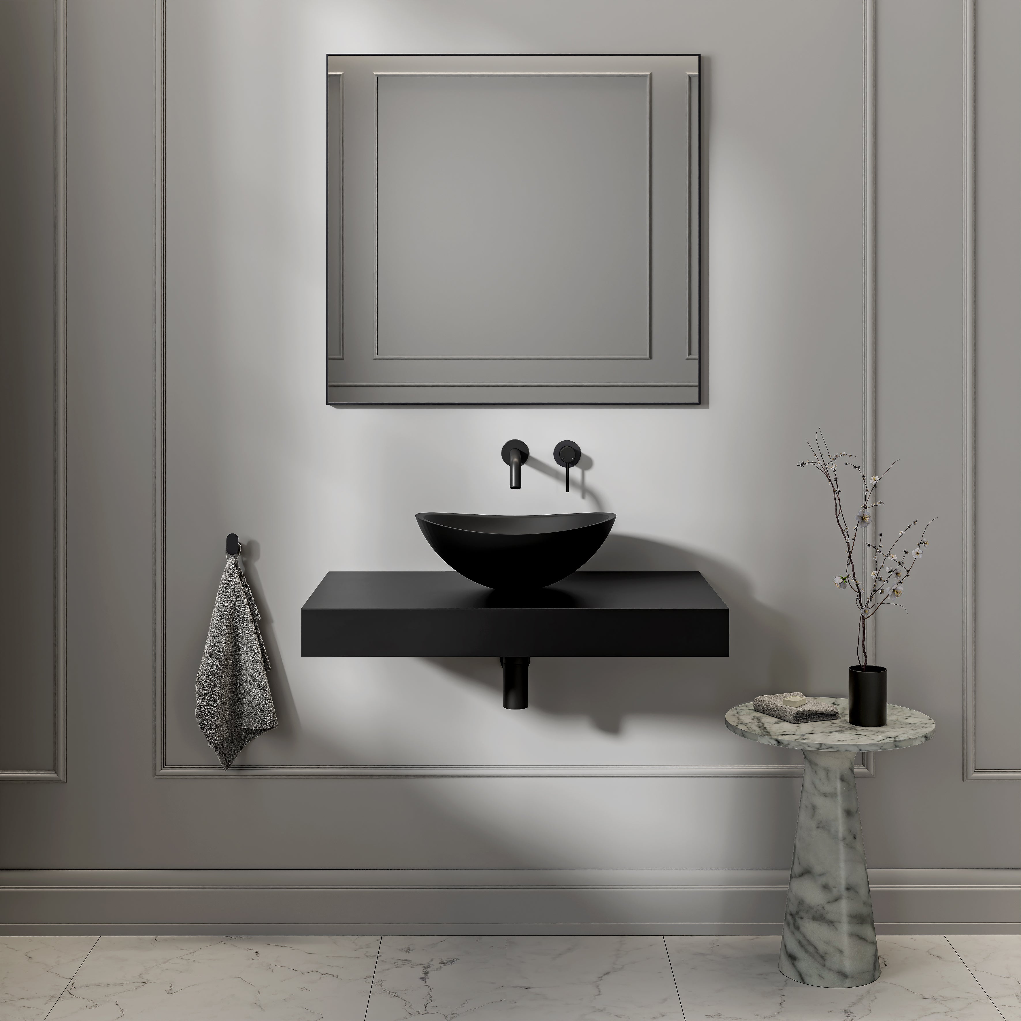 Sloane Countertop Stone Basin 420mm Matte Black