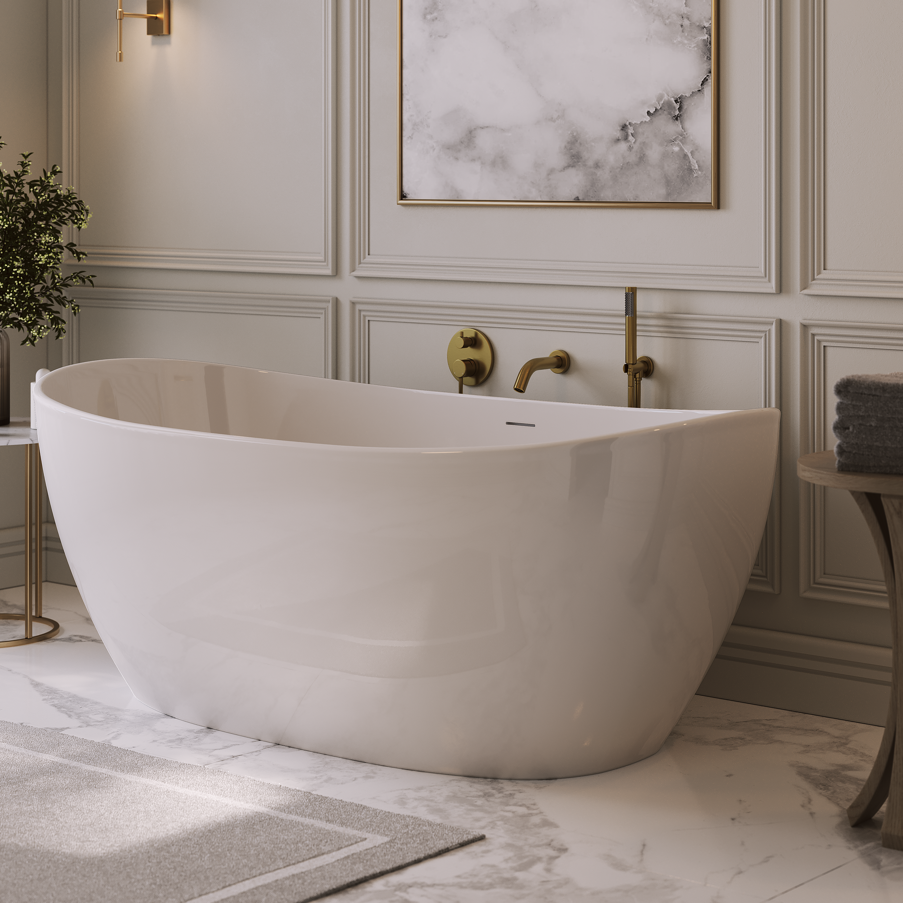 Sloane White Freestanding Stone Bath 1650mm
