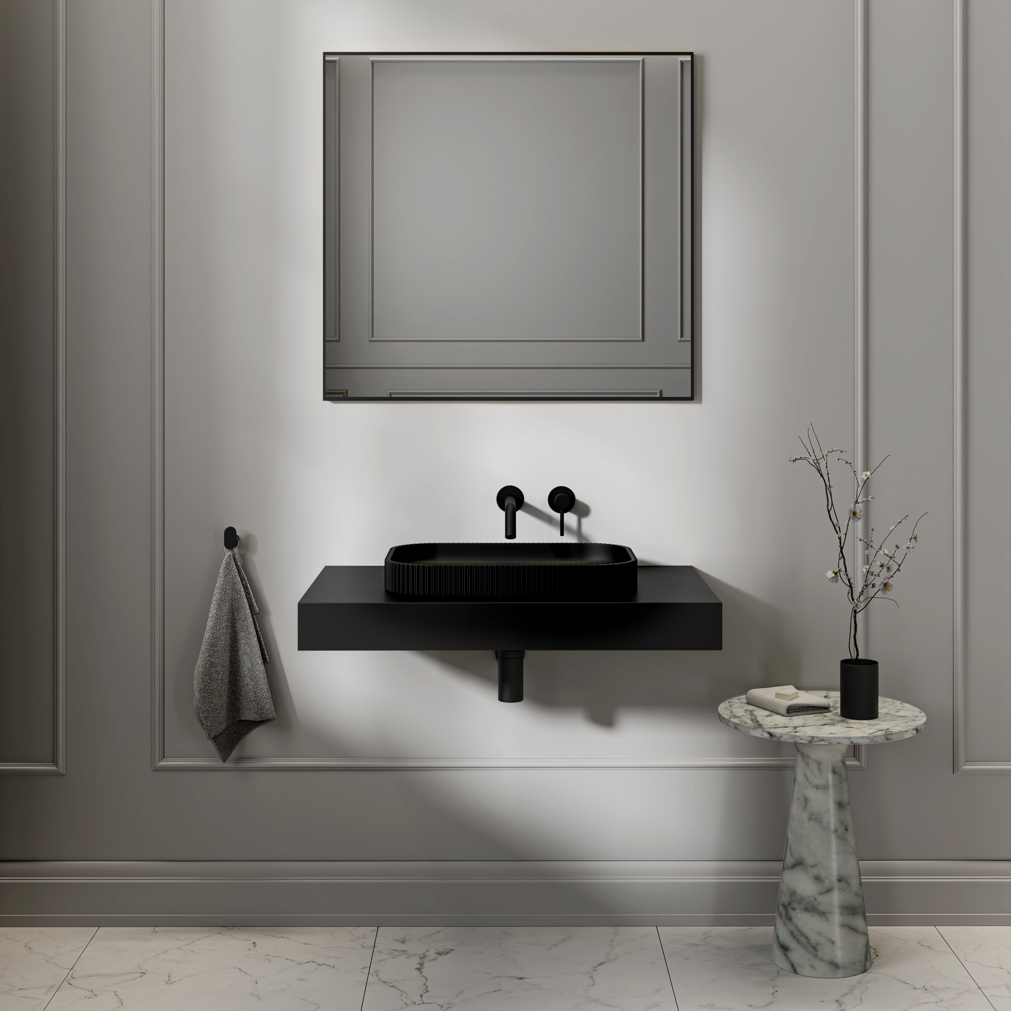 Stamford Matte Black Countertop Stone Basin 500mm