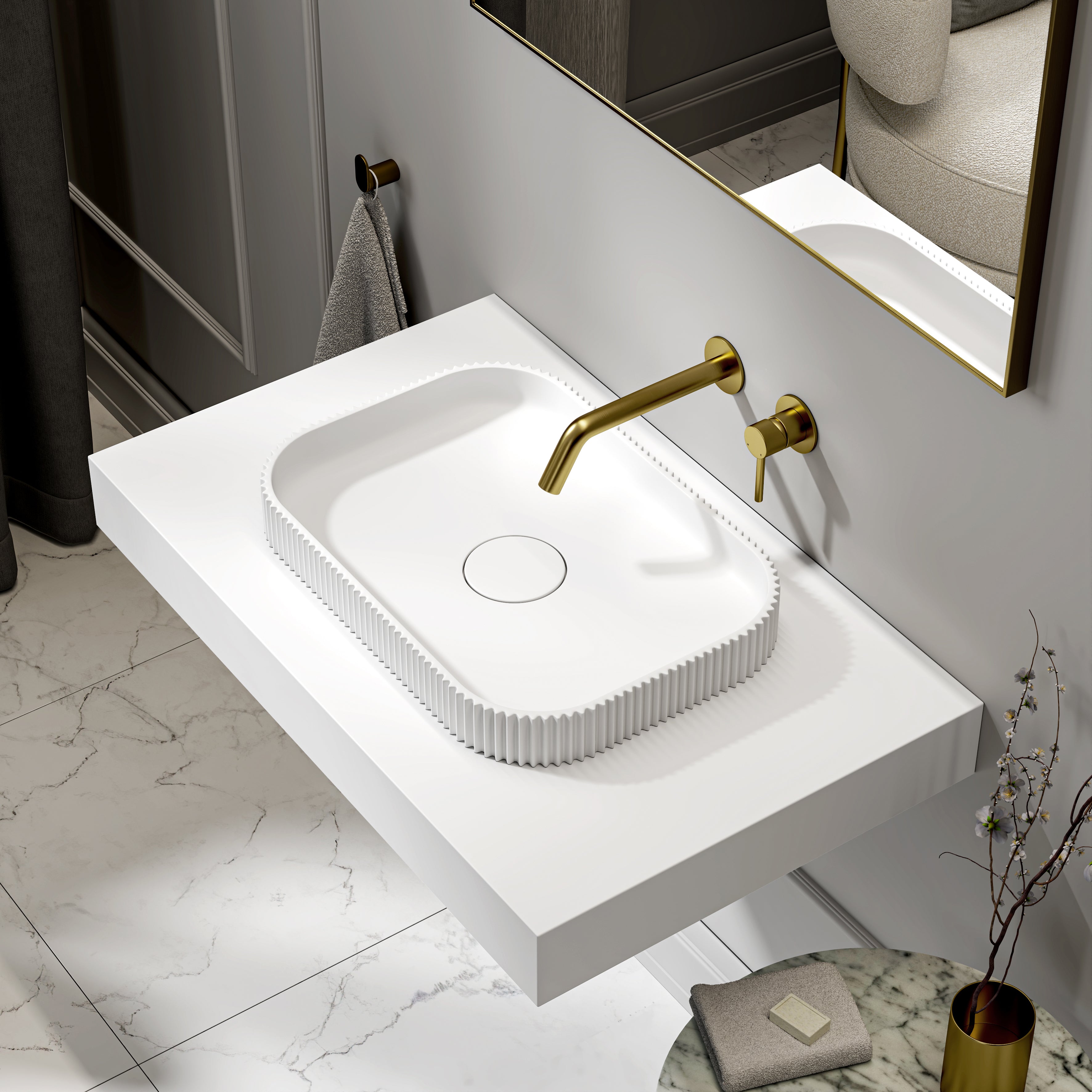 Stamford Matte White Countertop Stone Basin 500mm