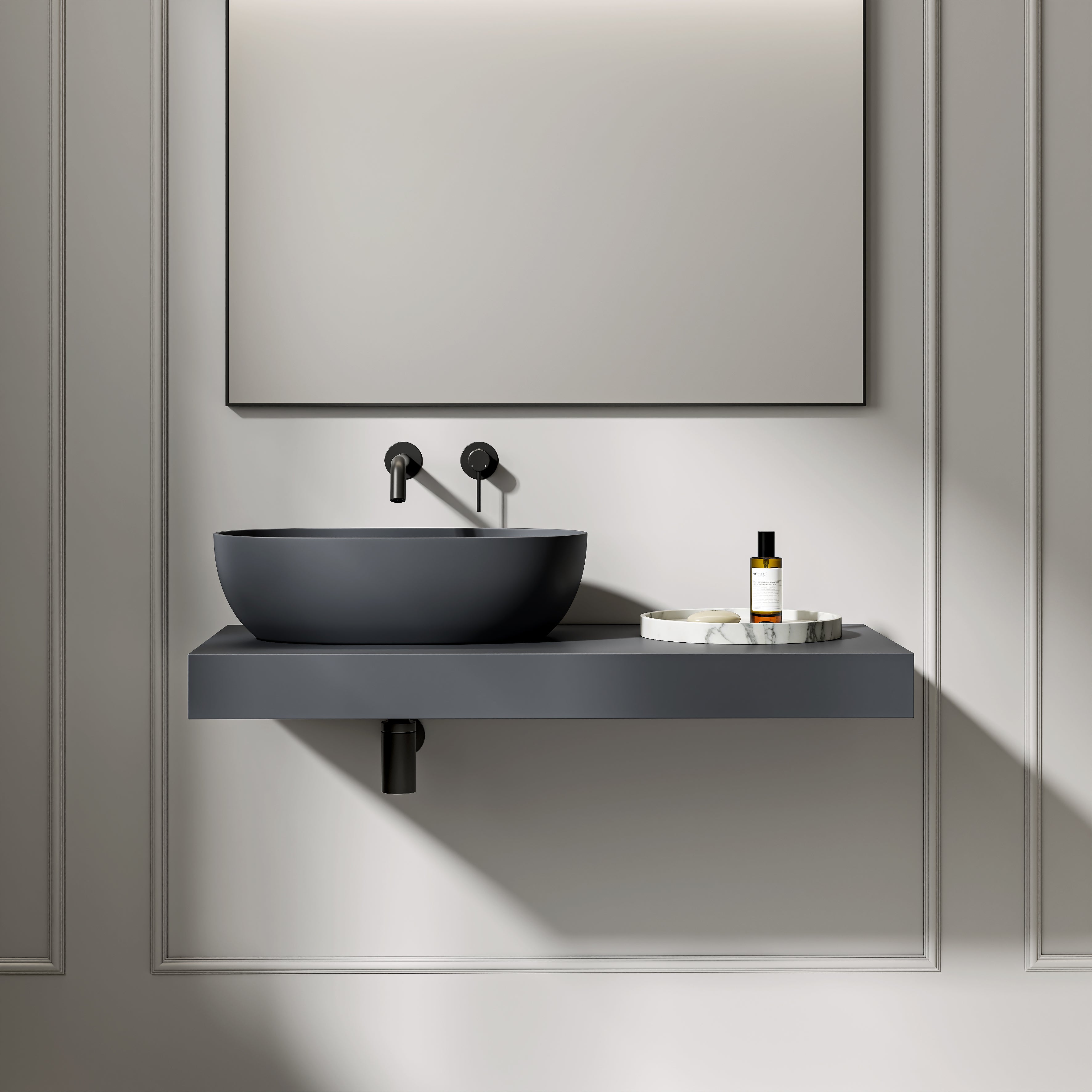 Stone Resin Wall Hung Countertop Basin Shelf (1000mm Wide - Slate)