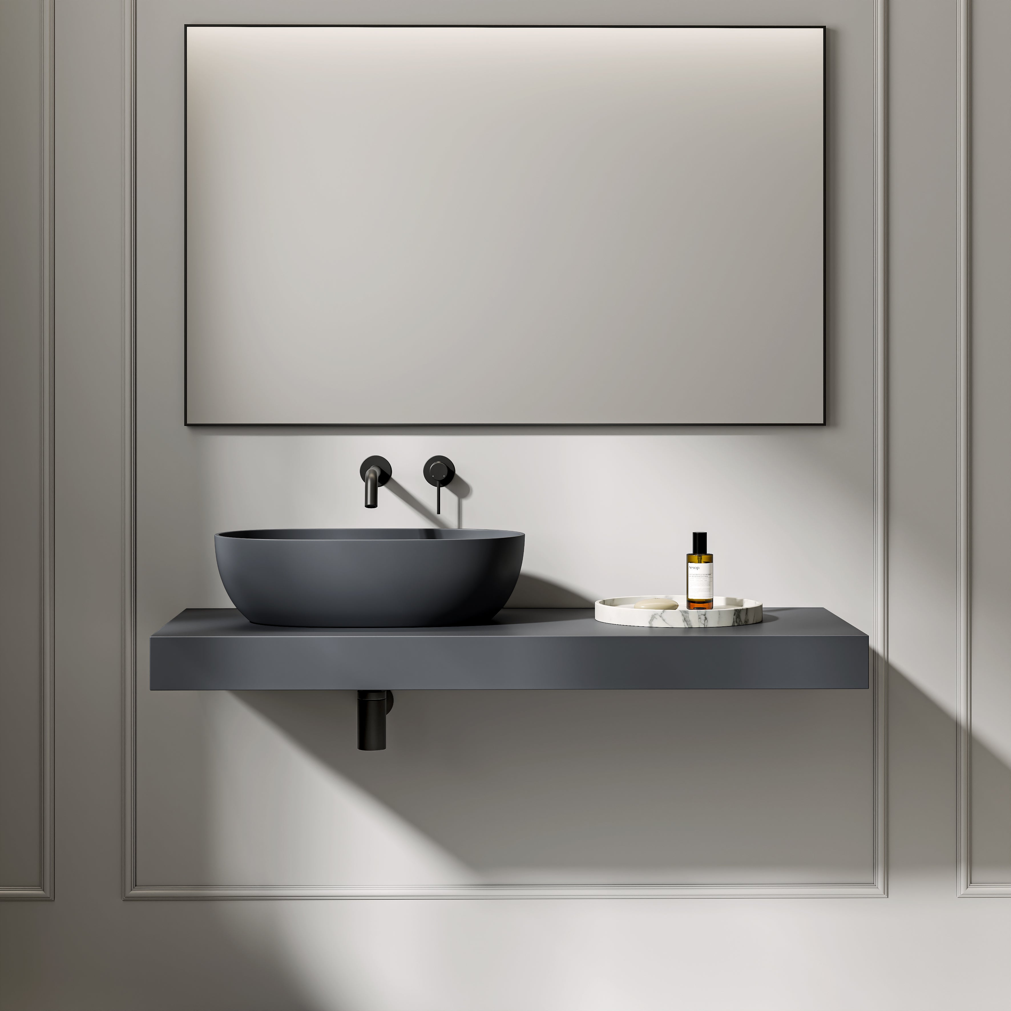 Stone Resin Wall Hung Countertop Basin Shelf (1200mm Wide - Slate)